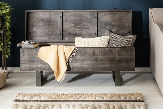 riess-ambiente Couchtisch FACTORY LOFT 115cm grau, Truhe · Sitzbank · Massivholz · Metall · mit Fach · Industrial