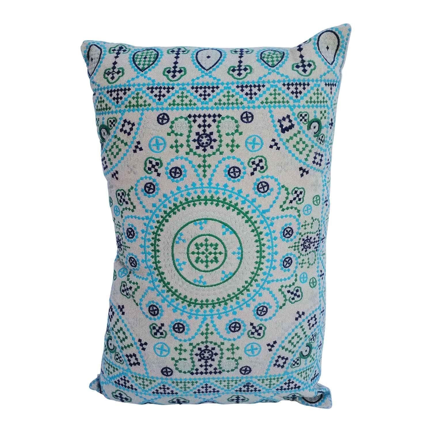 Casa Moro Bodenkissen Orientalisches Ethno Kissen Nomad 55x35 cm mit Füllung beige blau grün, Mandala, buntes Sofakissen, Boho Zierkissen, bestickt, MD007