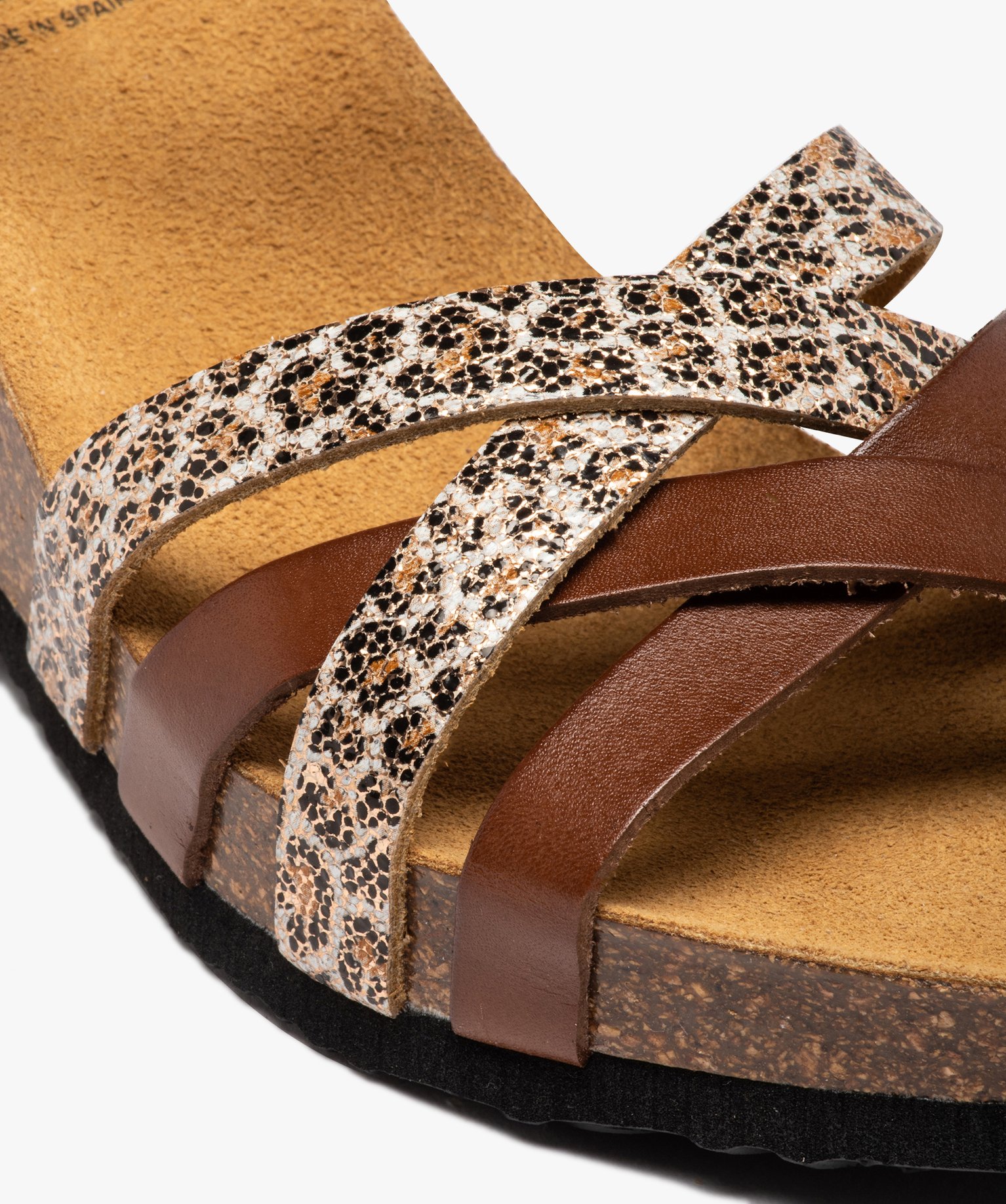 Sandales femme compensées à brides en cuir marron | GEMO