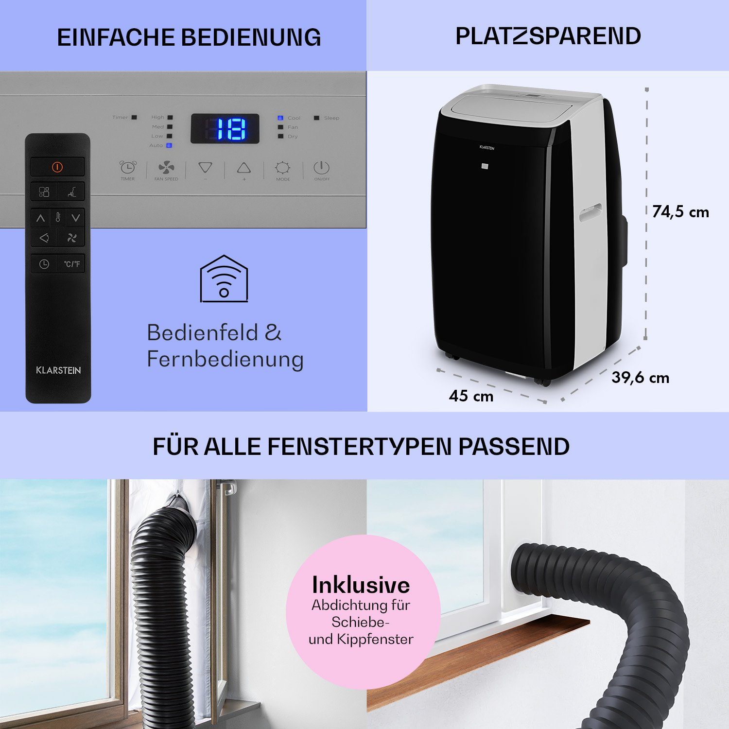 Klarstein Klimagerät Grandbreeze Eco 12K, Klimagerät mobil Air Conditioner Kühlgerät Luftkühler