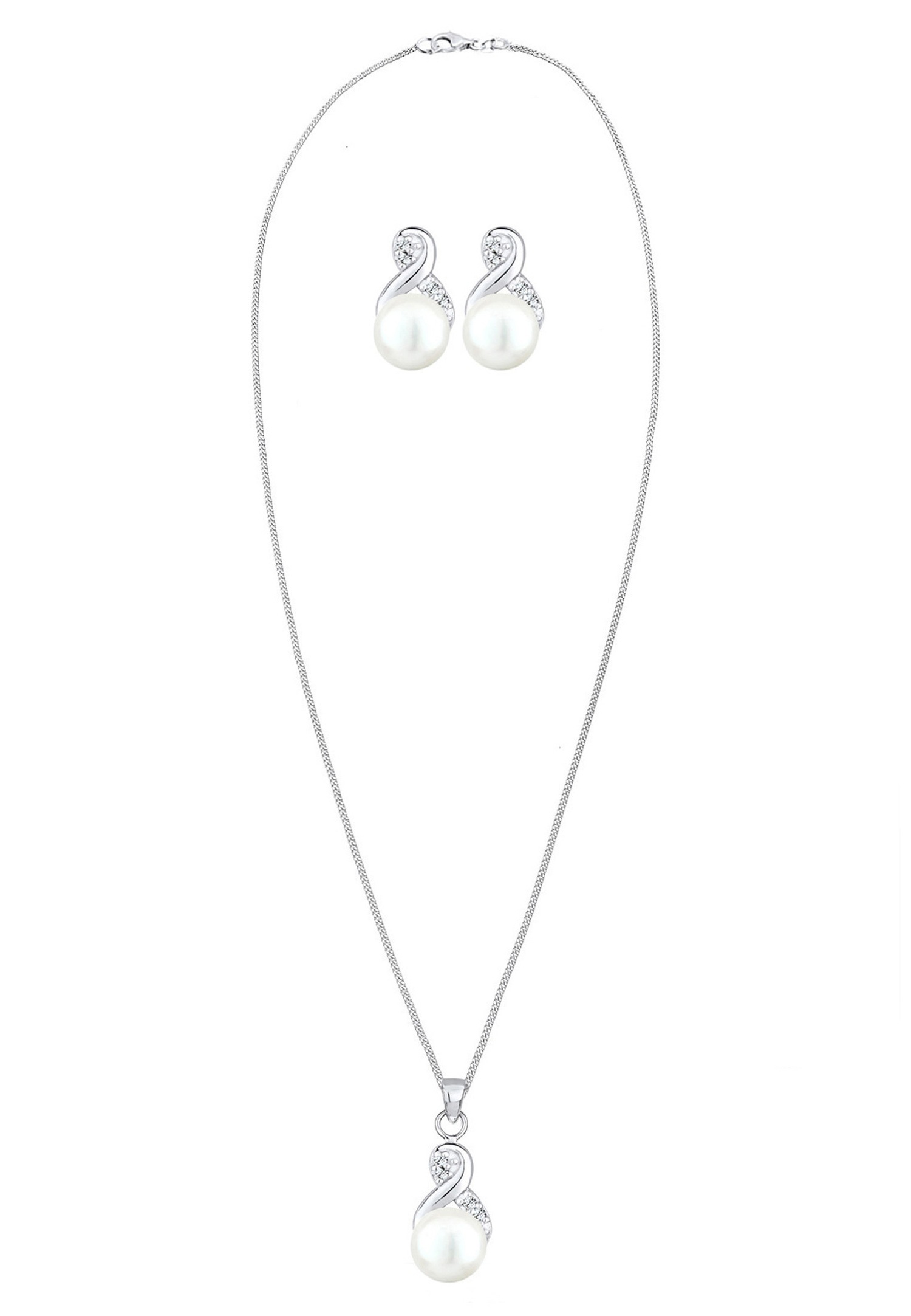 Elli Women's Infinity Symbol Set Elegant Stud Earrings with Freshwater Cultured Pearls and Crystals in 925 Sterling Silver