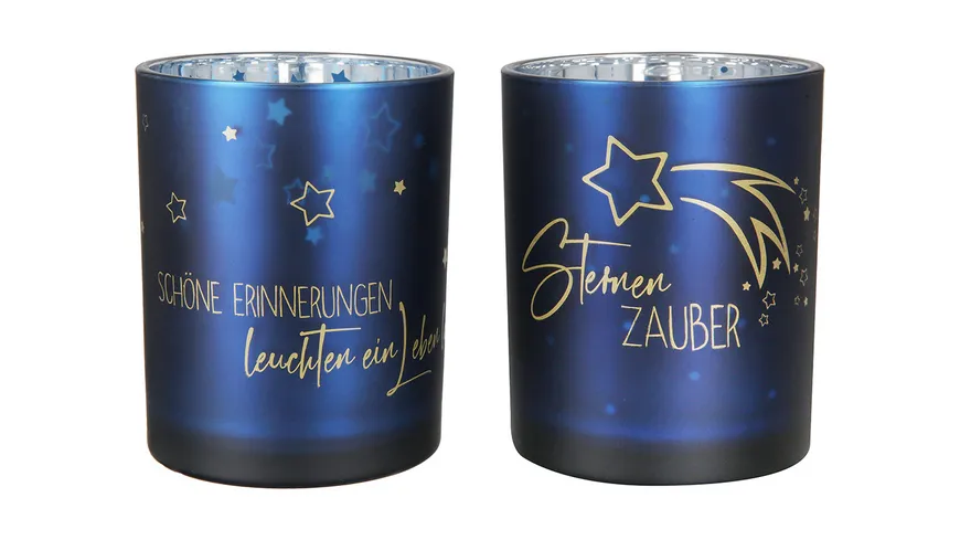 GILDE Glas Windlicht Sternenzauber H=12,5cm blau