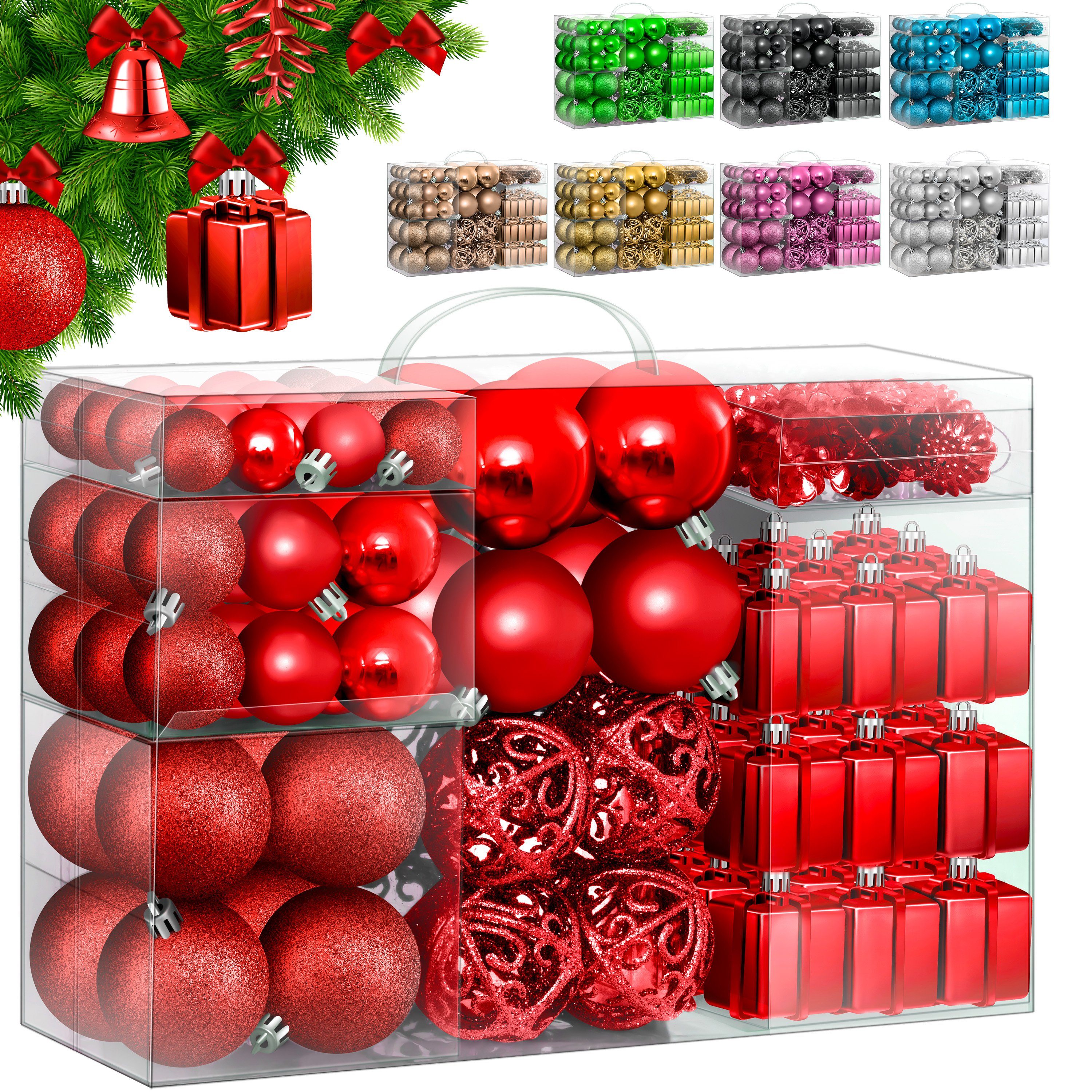 KESSER Christbaumschmuck (102-tlg), Weihnachtskugeln 102-teiliges Set Baumspitze Christbaumkugeln
