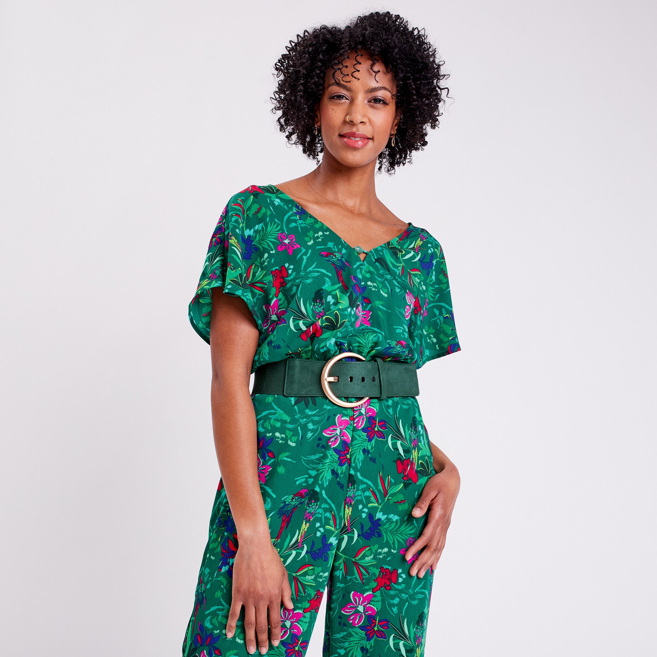 Combinaison manches courtes vert femme | Cache Cache