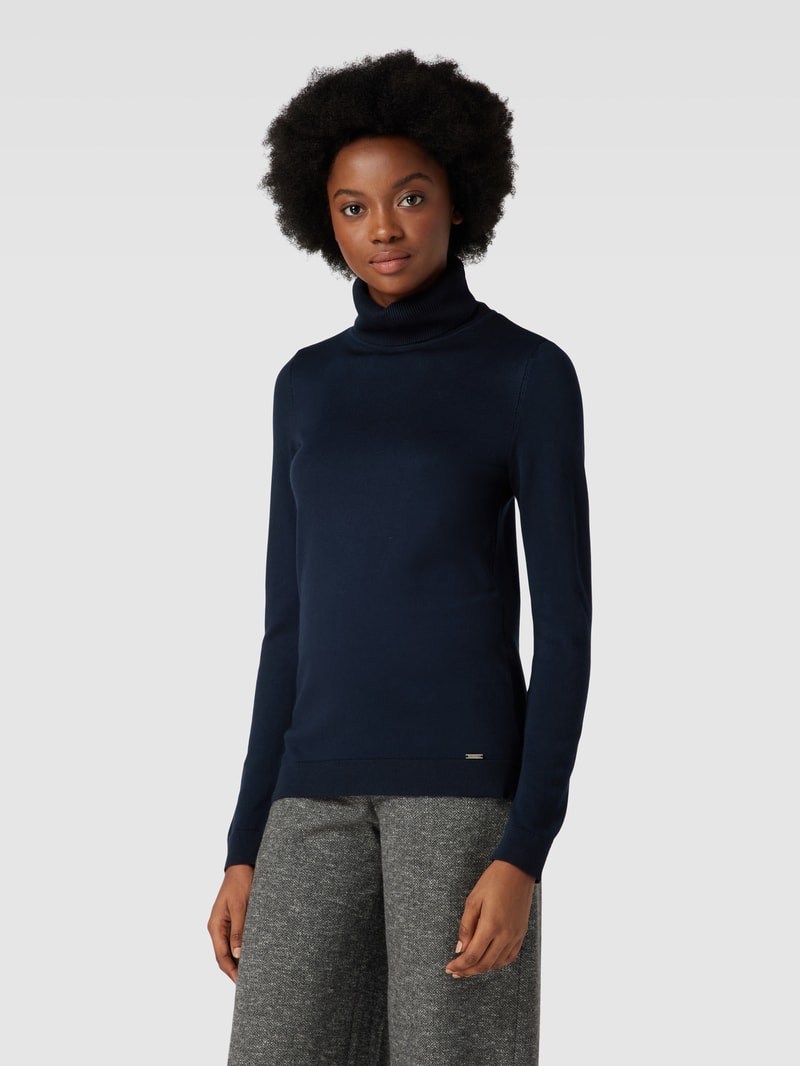 Rollkragenpullover in unifarbenem Design mit Label-Detail in marineblau