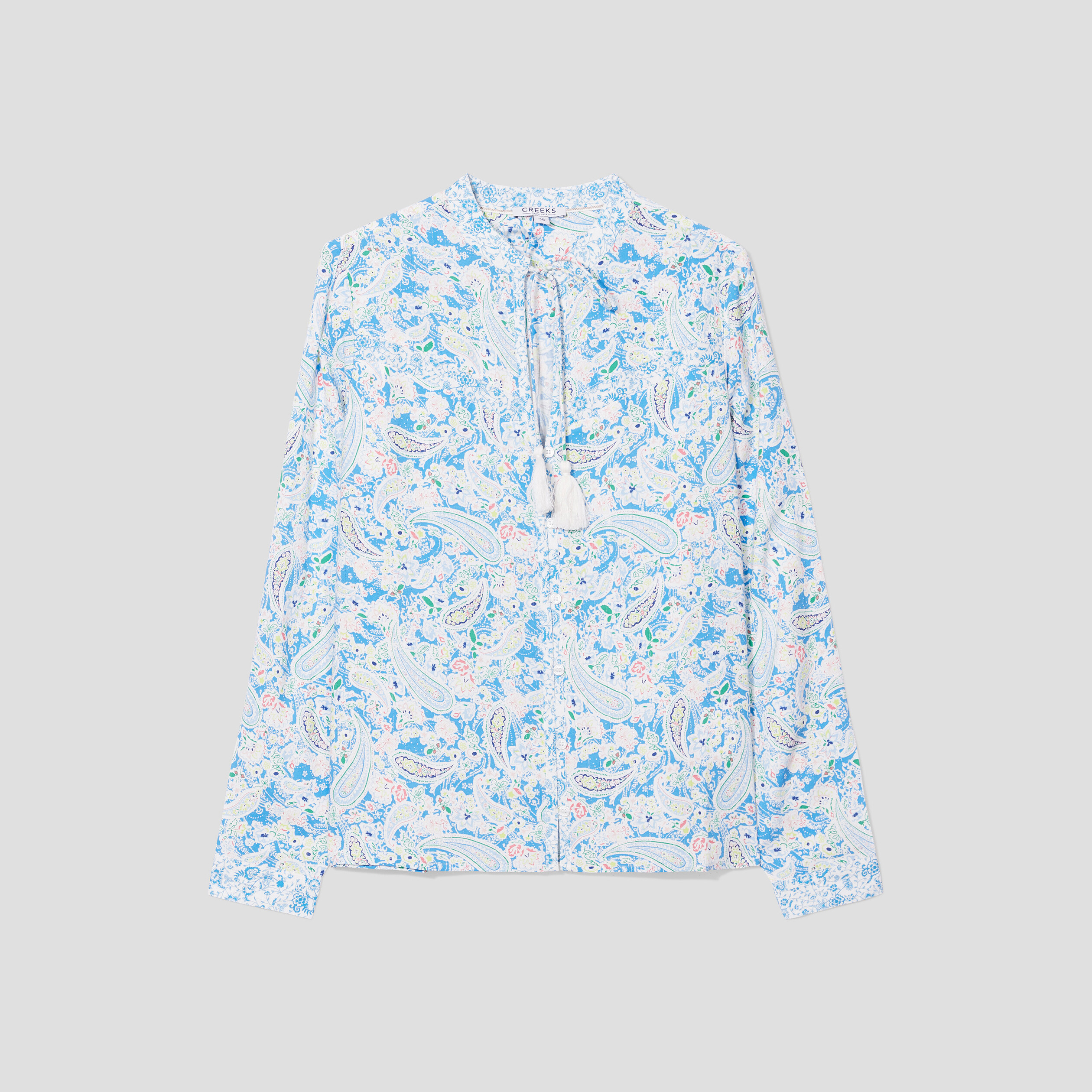 Chemise col cordons à pampilles blanc femme | La Halle