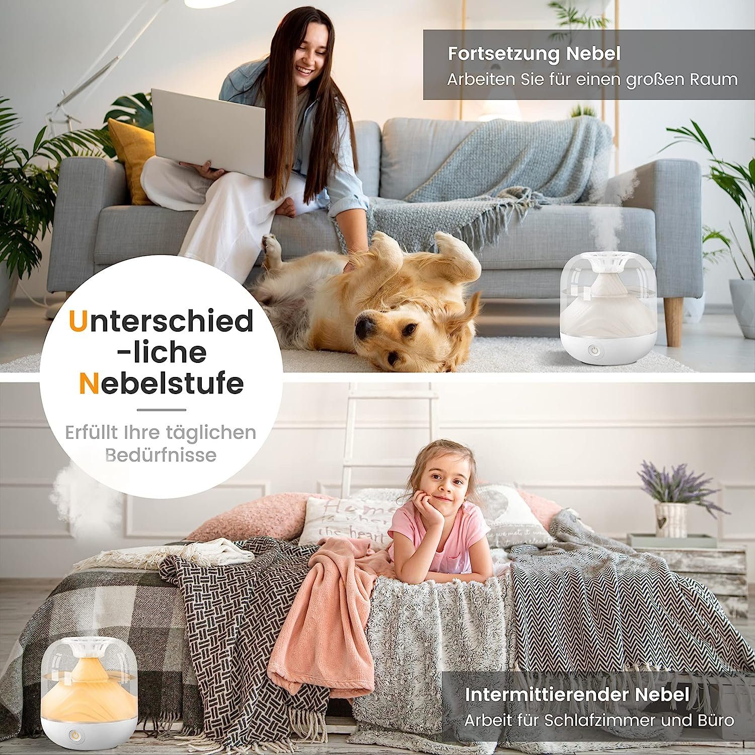 MOUTEN Luftbefeuchter 700 ml Luftbefeuchter Schlafzimmer, USB-Luftbefeuchter Ultraschall
