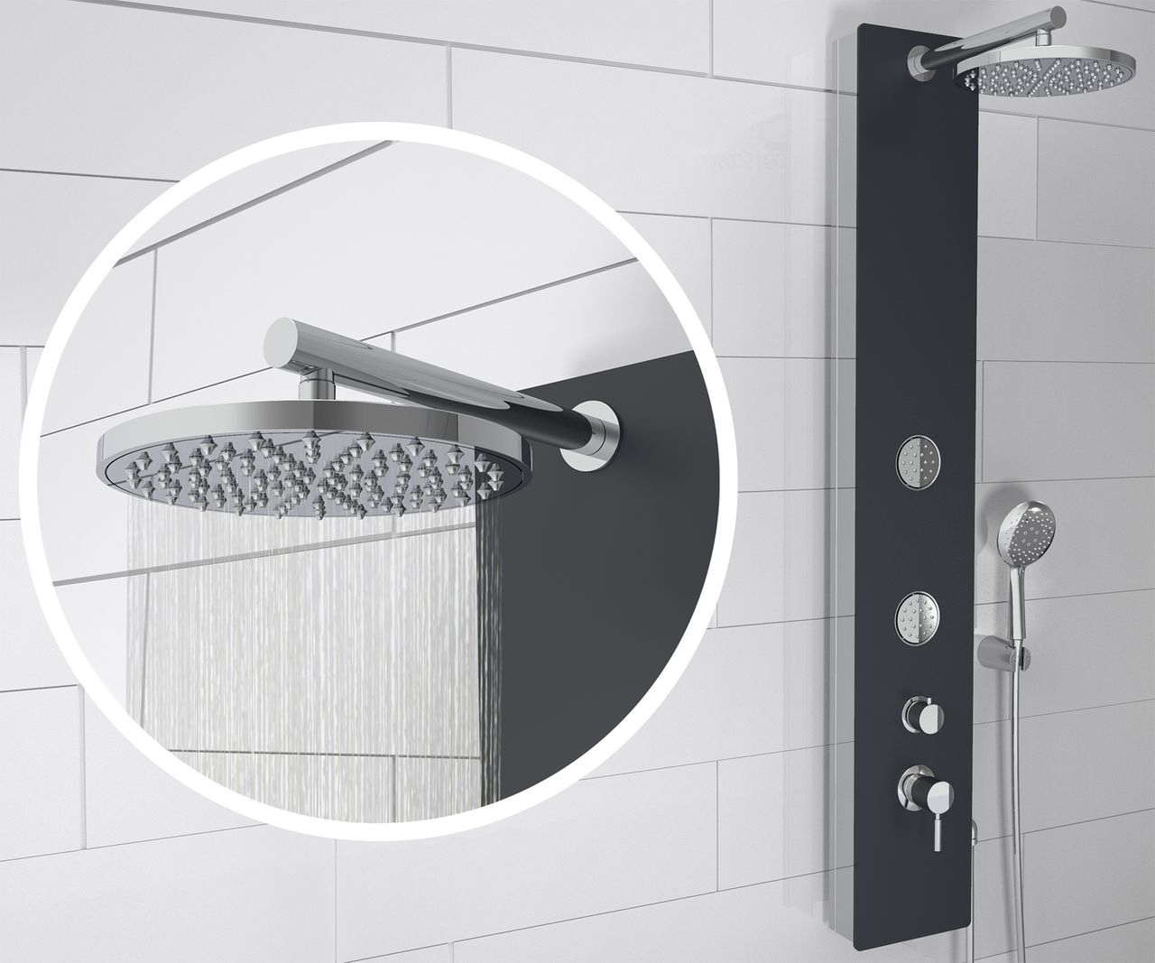 Schütte Duschpaneel Glas, Wellness Duschsystem mit Regendusche, Handbrause und Massagedüsen