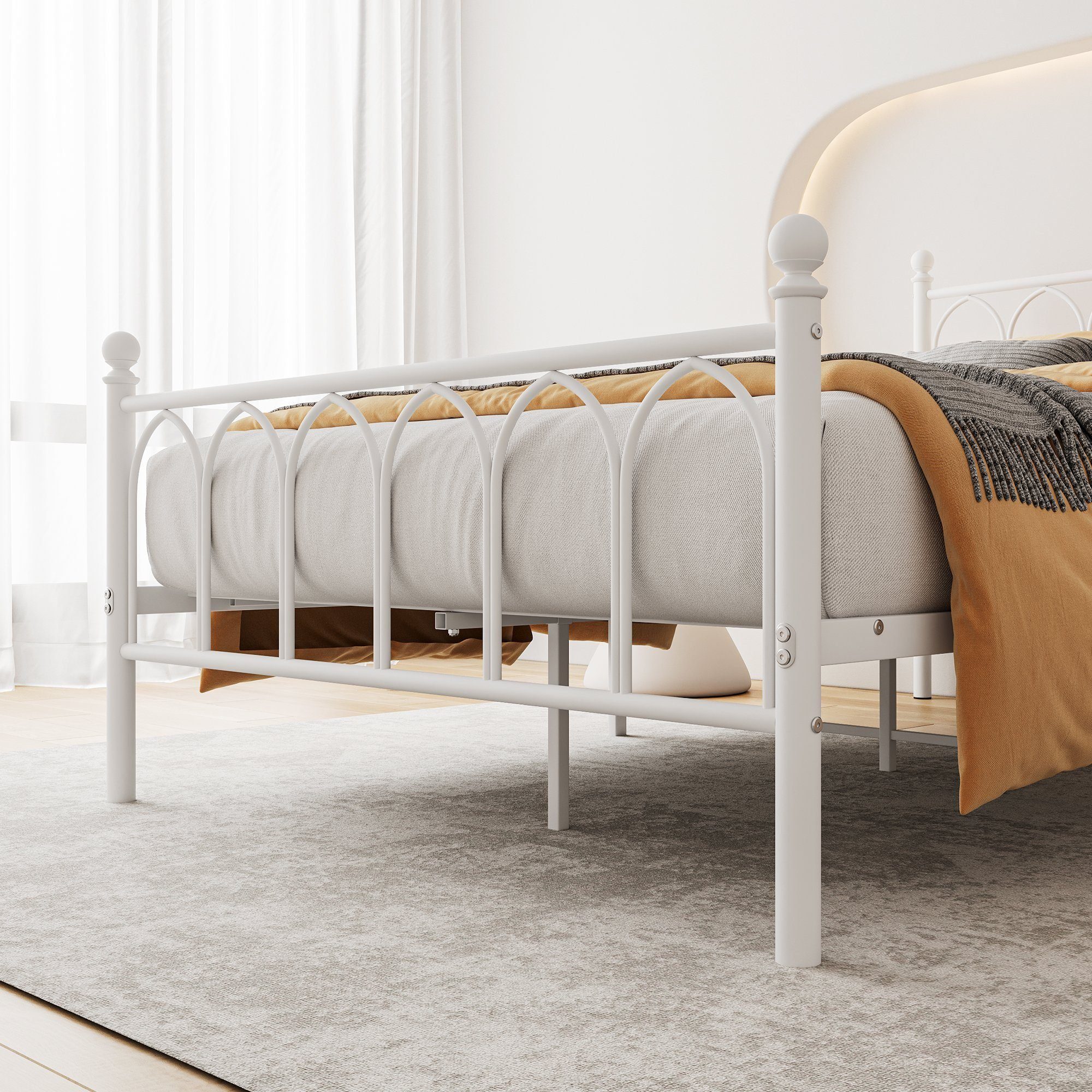 OKWISH Metallbett Metallbett Einzelbett Jugendzimmer mit Lattenrost ohne Martatze, 120 x 200 cm, Weiß