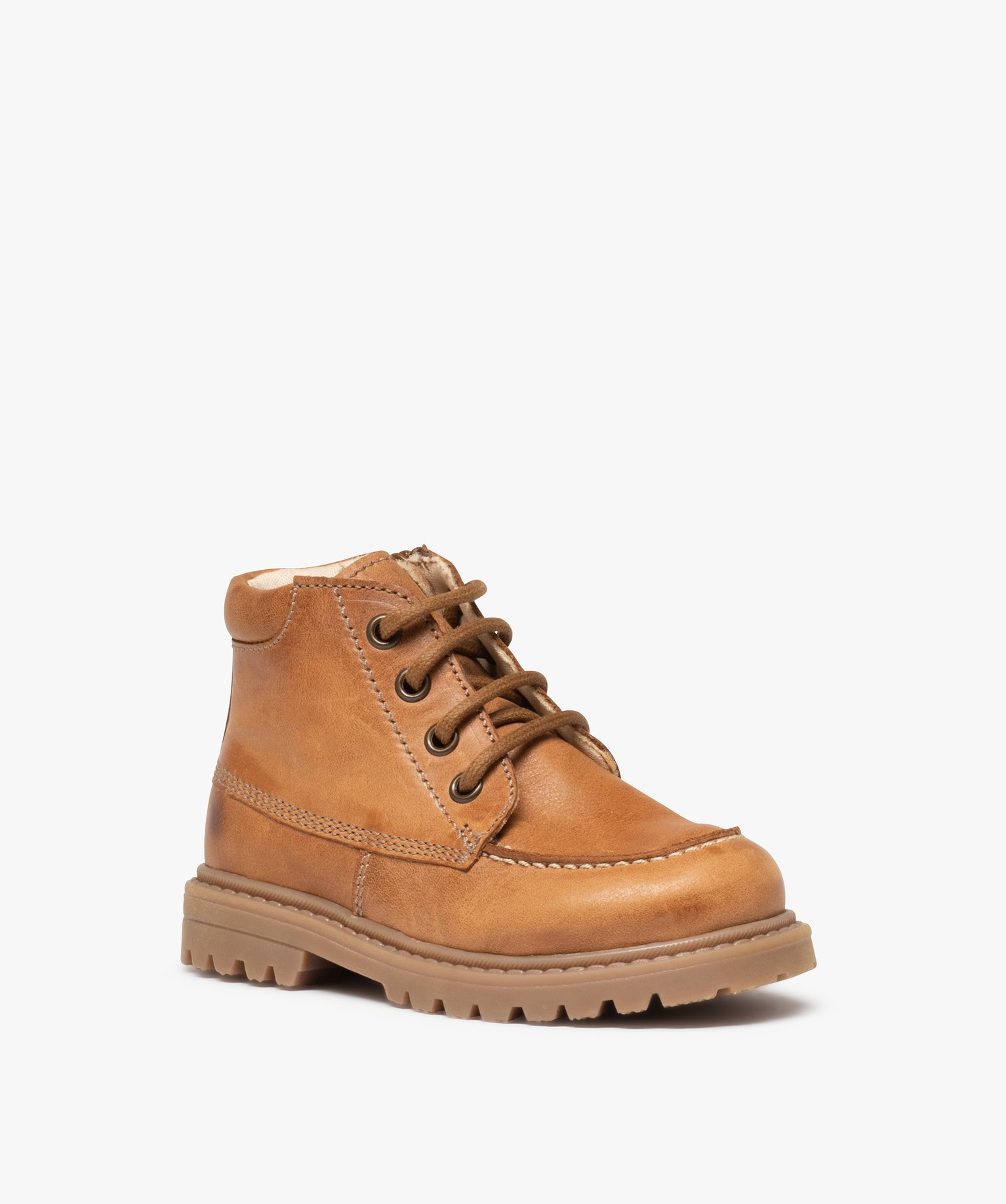 Boots Garçon à lacets et zip dessus cuir uni – NA! camel | GEMO