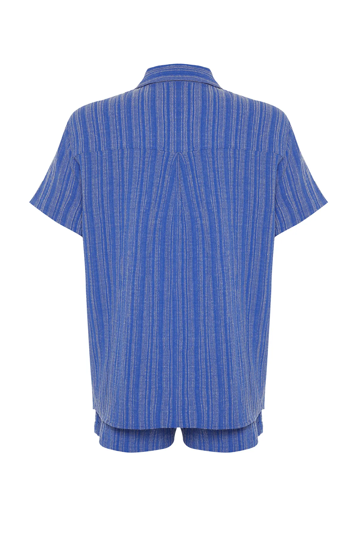 Trendyol Collection  Marineblaues Set aus Hemd und Shorts aus gewebtem Leinengemisch TBESS23AU00054