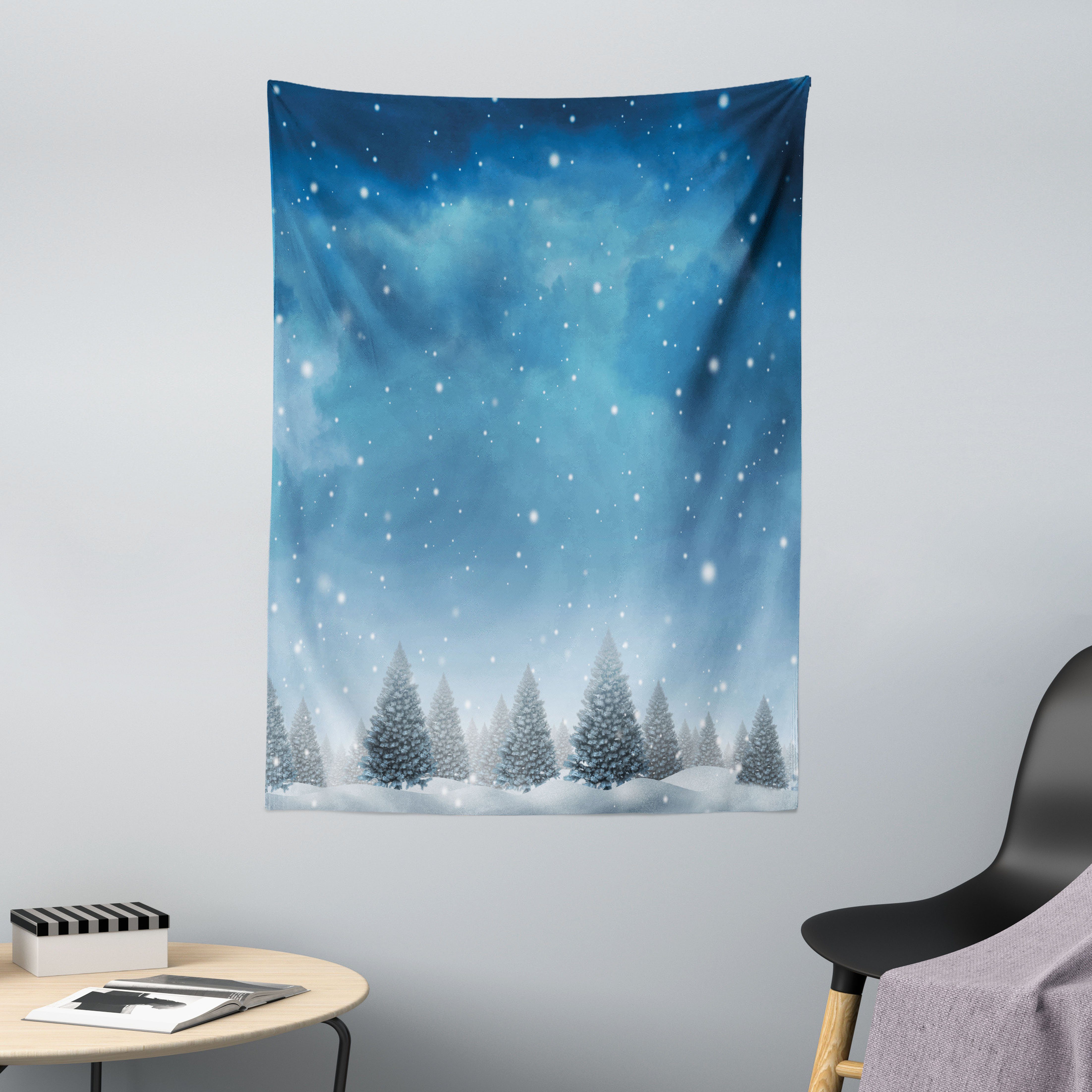 Wandteppich aus Weiches Mikrofaser Stoff Für das Wohn und Schlafzimmer, Abakuhaus, rechteckig, Winter Weihnachten Blau Bäume des Waldes