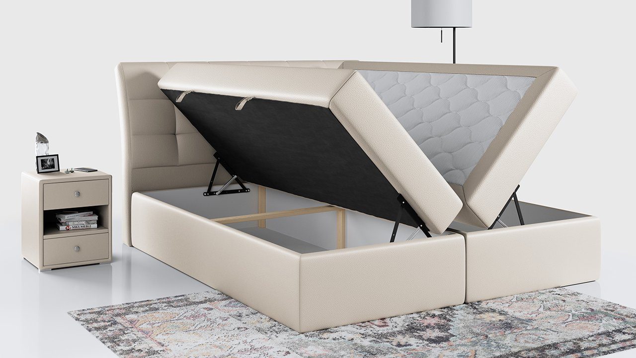MKS MÖBEL Boxspringbett DIEGOS, Bett mit Bettkasten und Kopfteil, Polsterbett mit Multipocket-Matratze