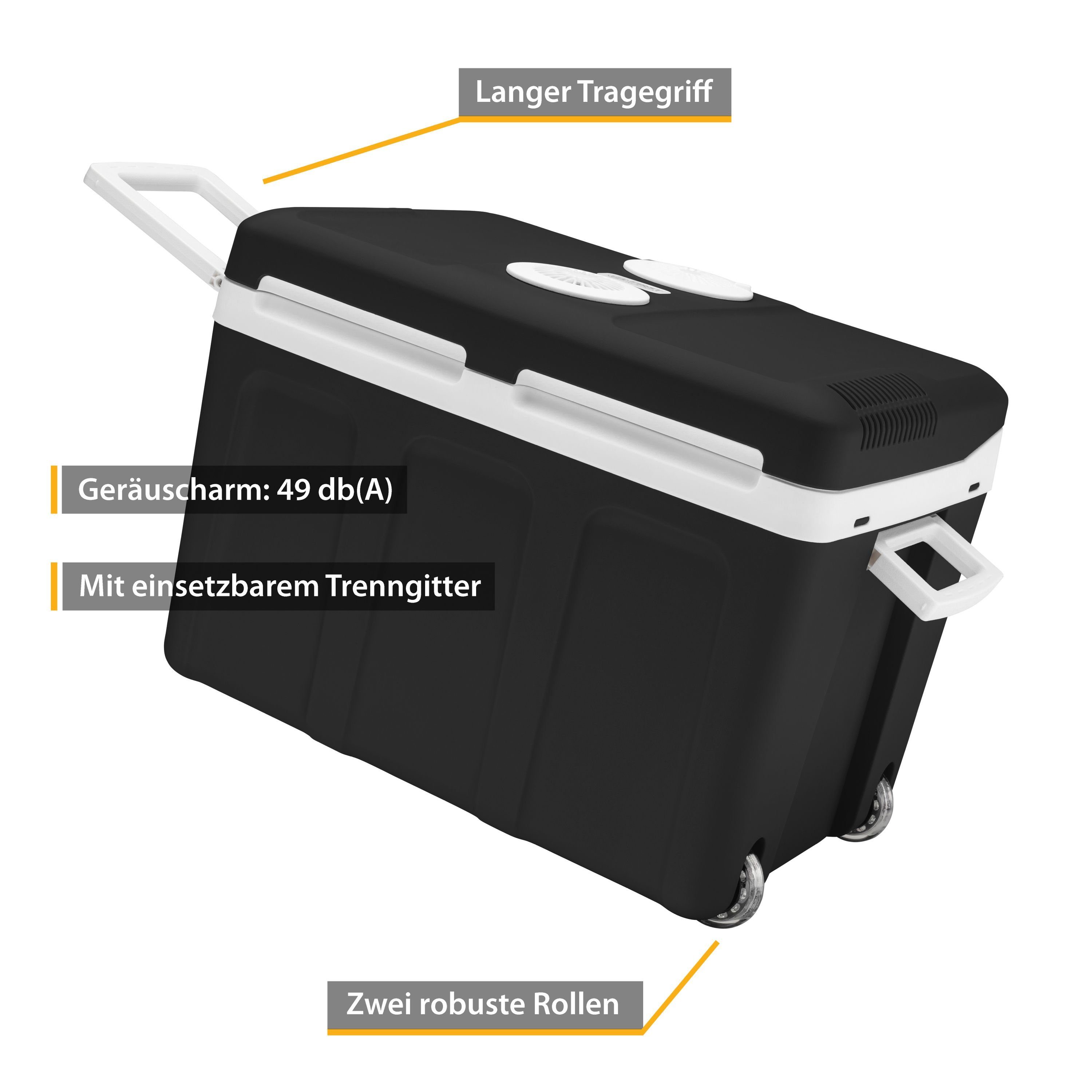 TZS FIRST AUSTRIA Elektrische Kühlbox elektrische Kühlbox, 45L, 12V /230V Anschluss, 12-V-Stecker fürs Auto, für Camping, Festivals, Reisen, mit Kühl- und Warmhaltefunktion