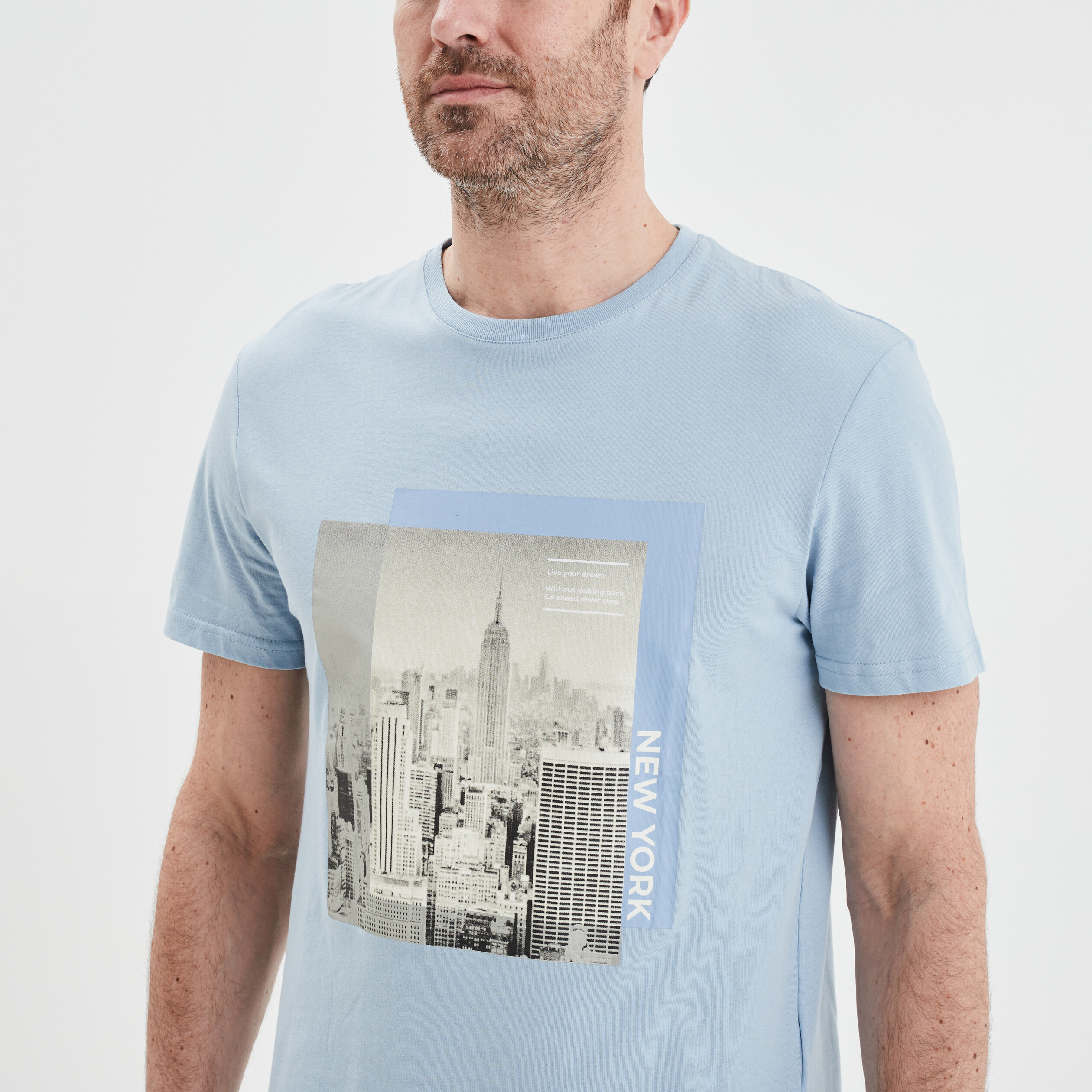 T-shirt manches courtes coton bleu ciel homme | La Halle