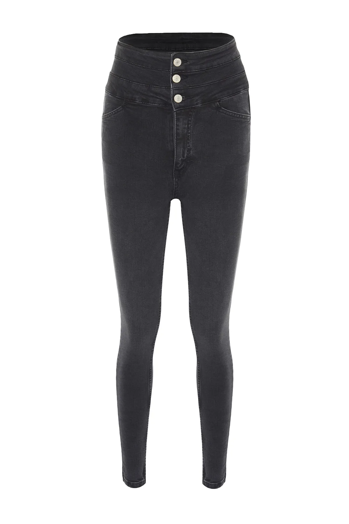 Trendyol Collection  Schwarze Skinny Jeans mit hoher Taille und Detail TWOSS21JE0091