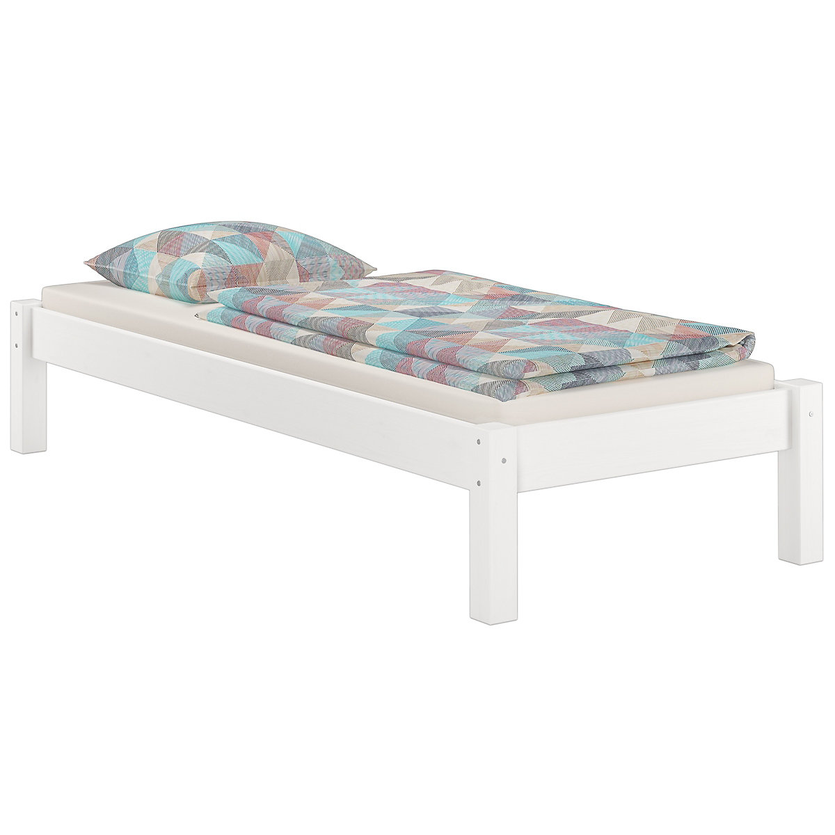 Weißes Jugendbett Kiefer massiv 90x200 mit Rost und Matratze