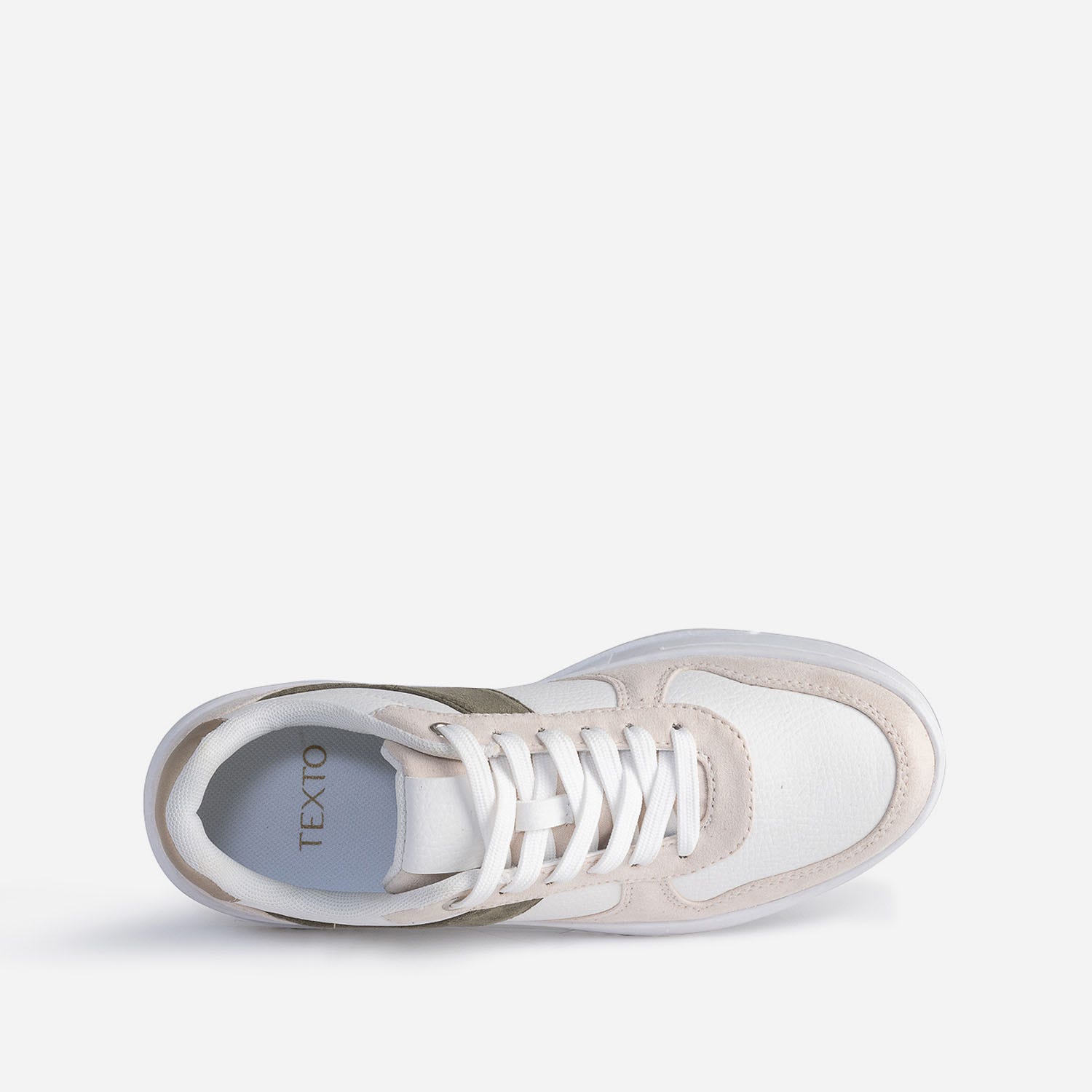 Tennis TEXTO blanche, kaki, beige et dorée