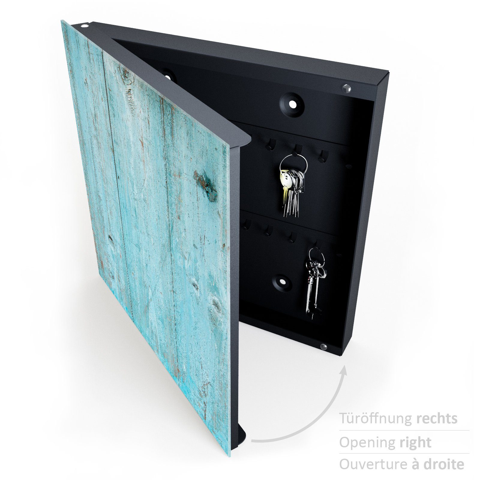 Primedeco Schlüsselkasten Magnetpinnwand mit Glasfront Holzplatten Türkis (1 St)