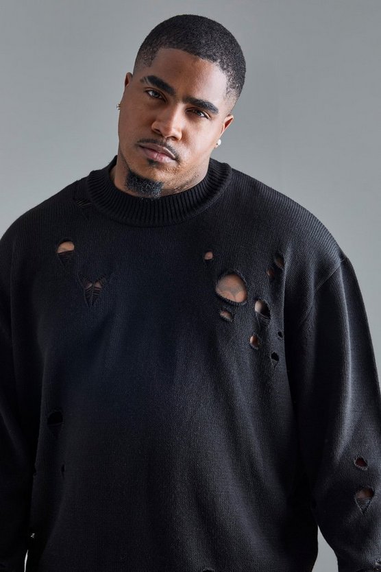 Plus zerrissener Oversize Pullover