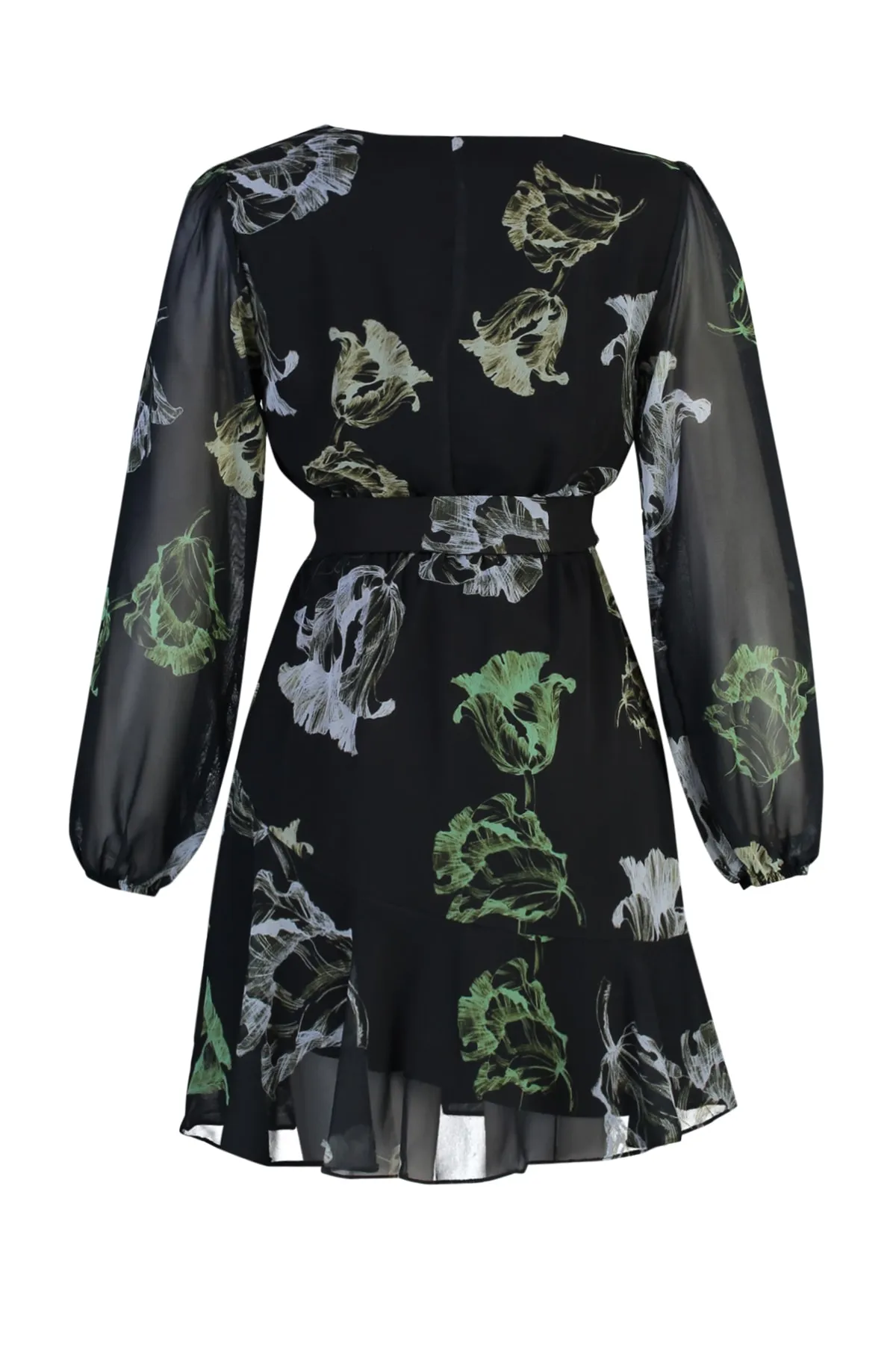 Trendyol Collection  Schwarzes, gemustertes Webkleid mit Gürtel TWOAW23EL00349