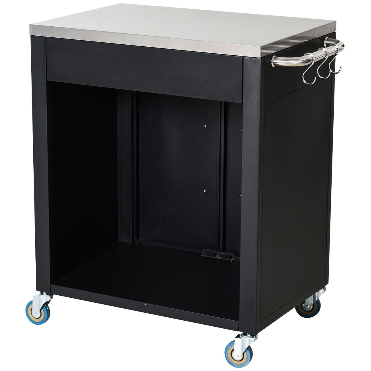 HOMCOM Küchenwagen mit Rollen, Servierwagen, Küchentrolley mit Schrank, Haken und Edelstahlgriffe, Rollwagen, Küchenhilfe, Schwarz, 86 x 50 x 86,5 cm