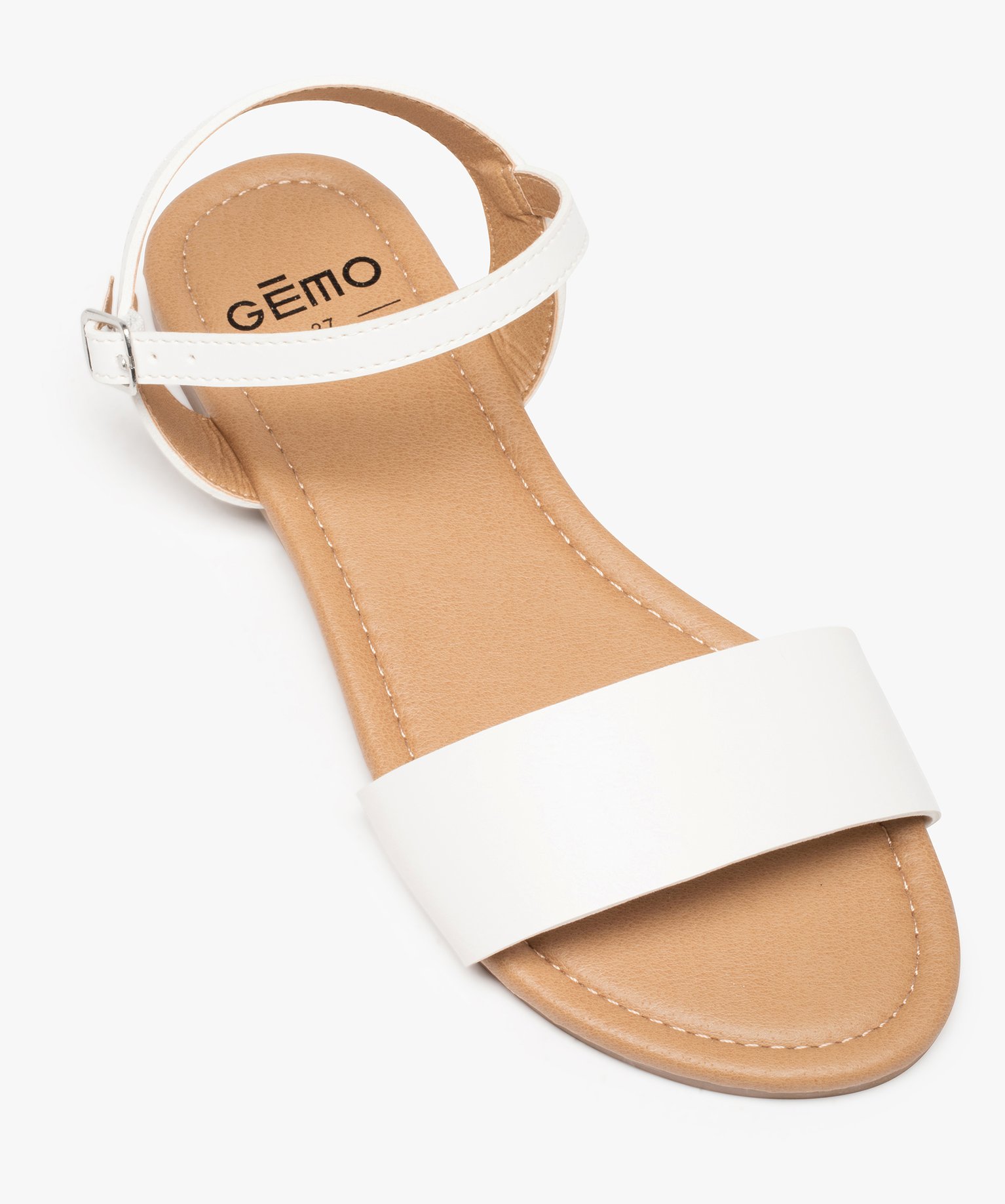 Nu-pieds femme unis à talon plat et bride large blanc | GEMO