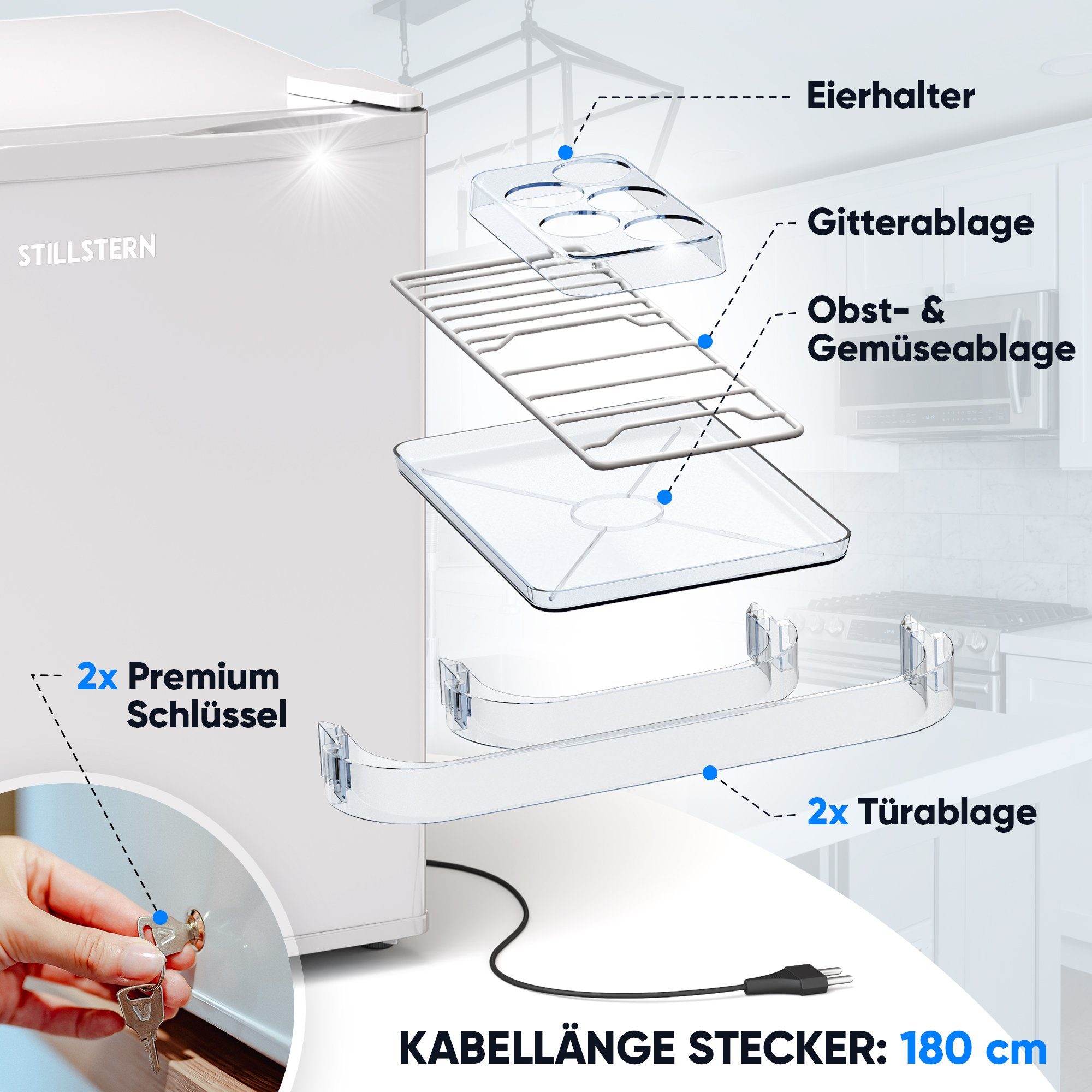 Stillstern Table Top Kühlschrank MKS 45.1, Mini Kühlschrank E 45L mit Abtauautomatik