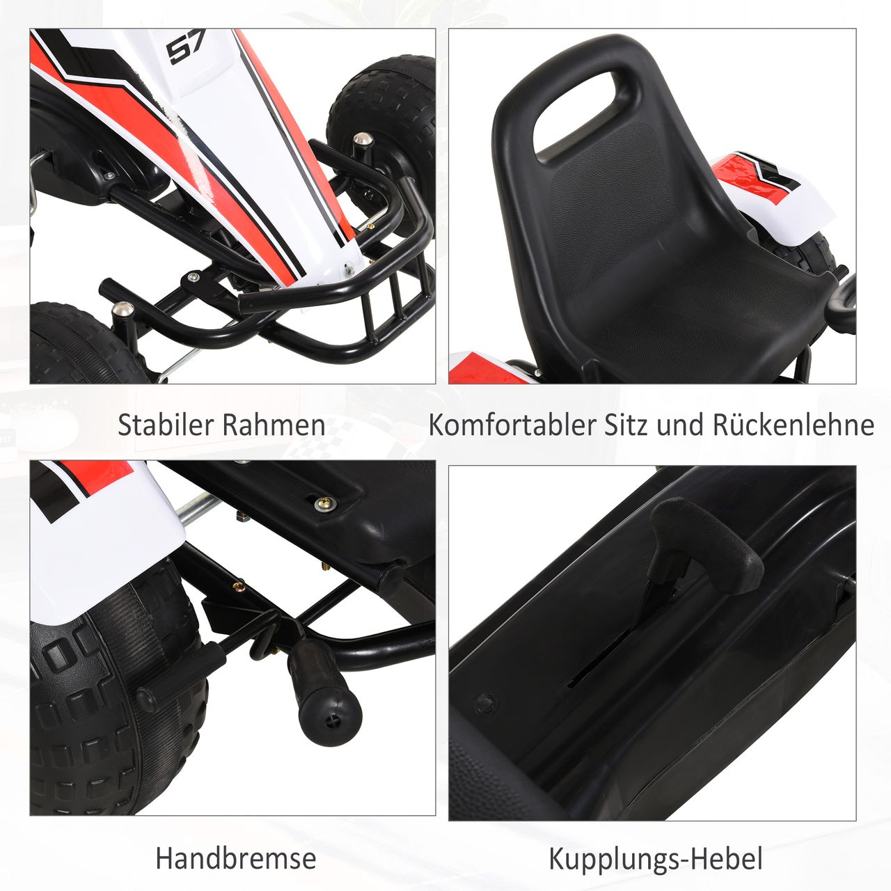 HOMCOM Go Kart Kinderfahrzeug Tretauto mit Pedal für 3-8 Jahre Stahl Weiß