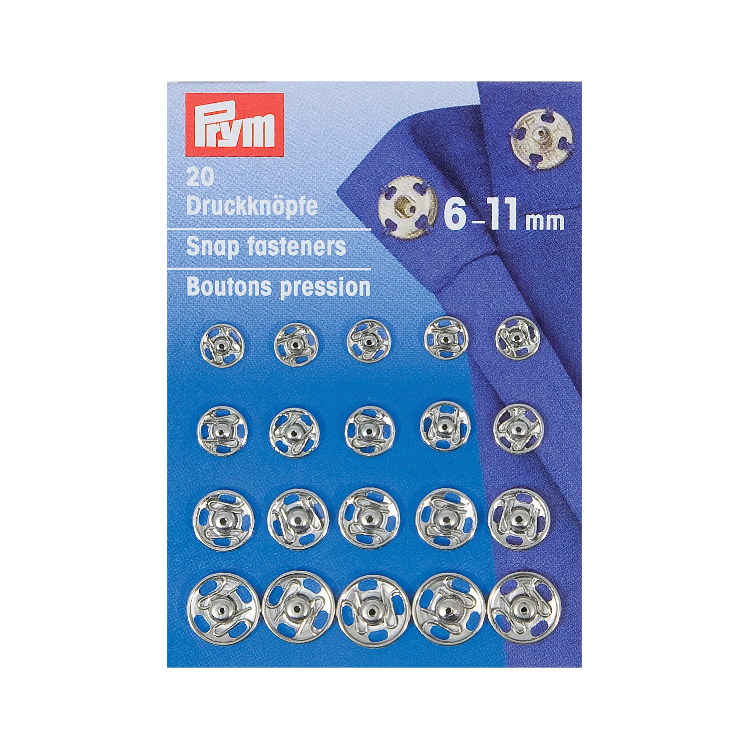 Prym Druckknöpfe zum Annähen, Größe: 6–11 mm Ø, Inhalt: 20 Stück