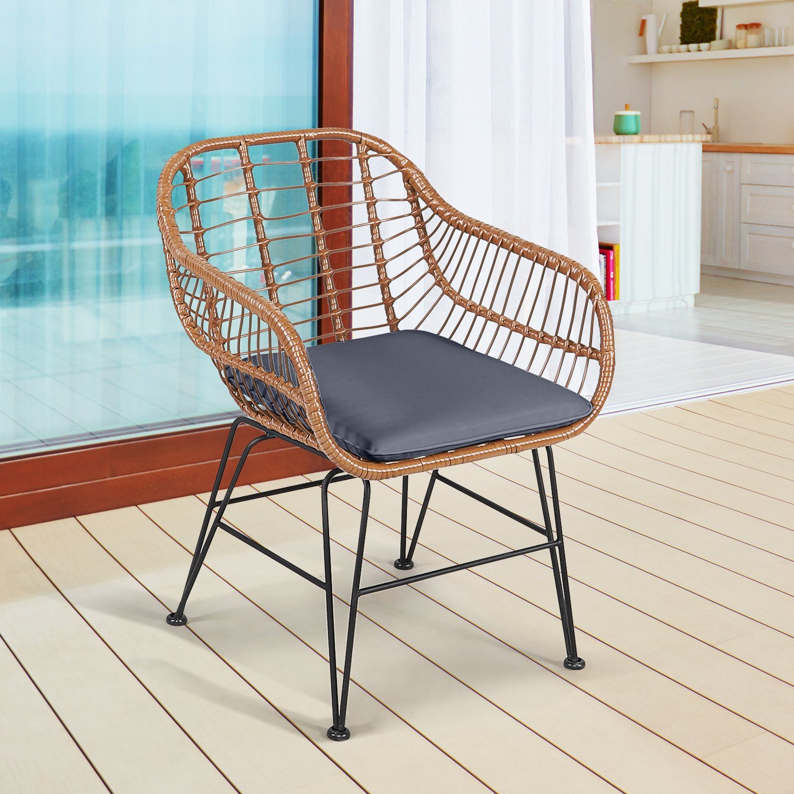 COSTWAY Balkonset, 3-tlg, Rattan, 2 personen, mit Sitzkissen, 180kg