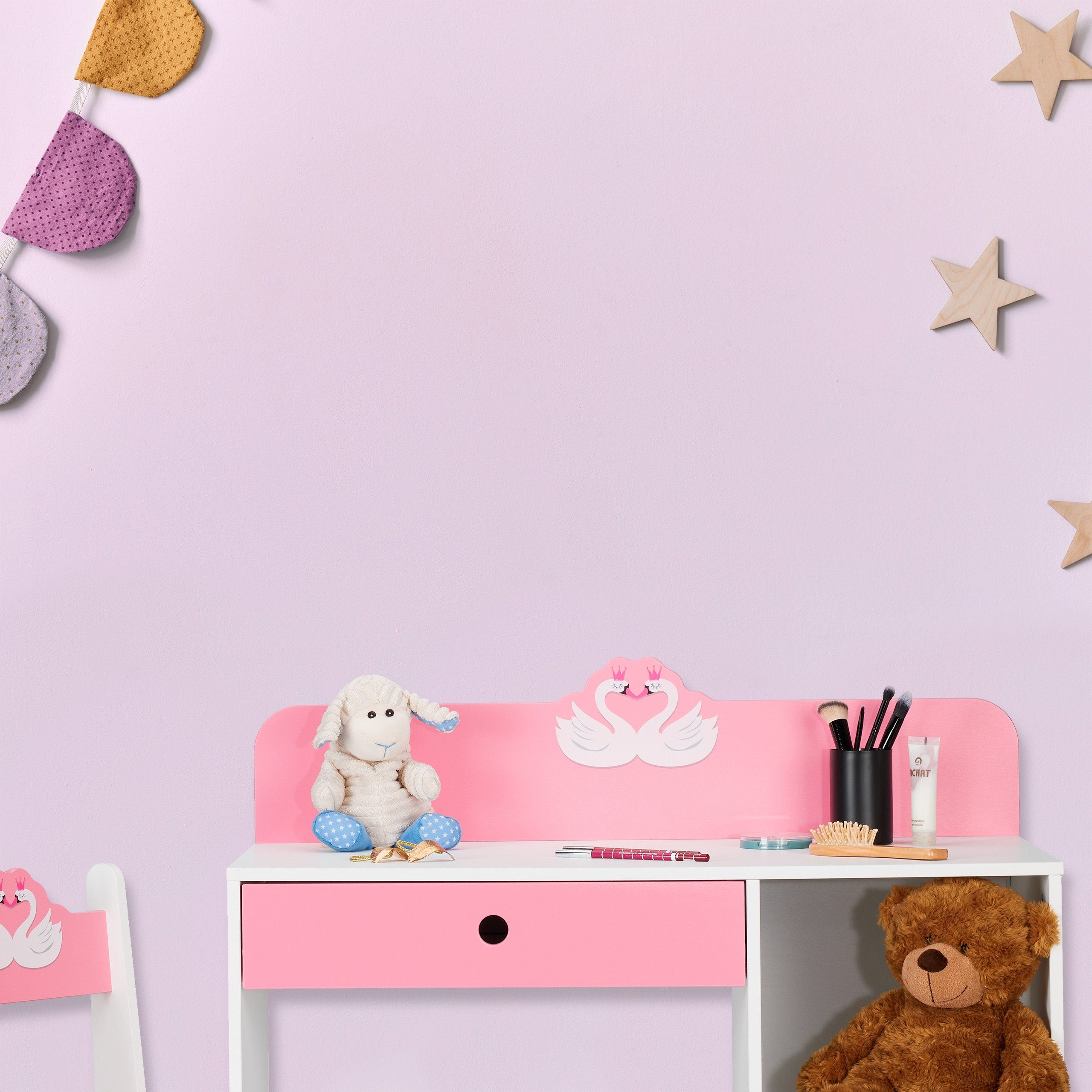 relaxdays Kinderschreibtisch Kinder Schreibtisch und Stuhl Schwan