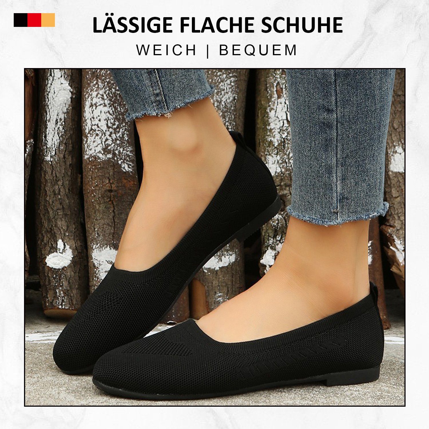 MAGICSHE Damen Schlupfschuhe Elegant Ballerina Ballerina Leichte, atmungsaktive Strickschuhe