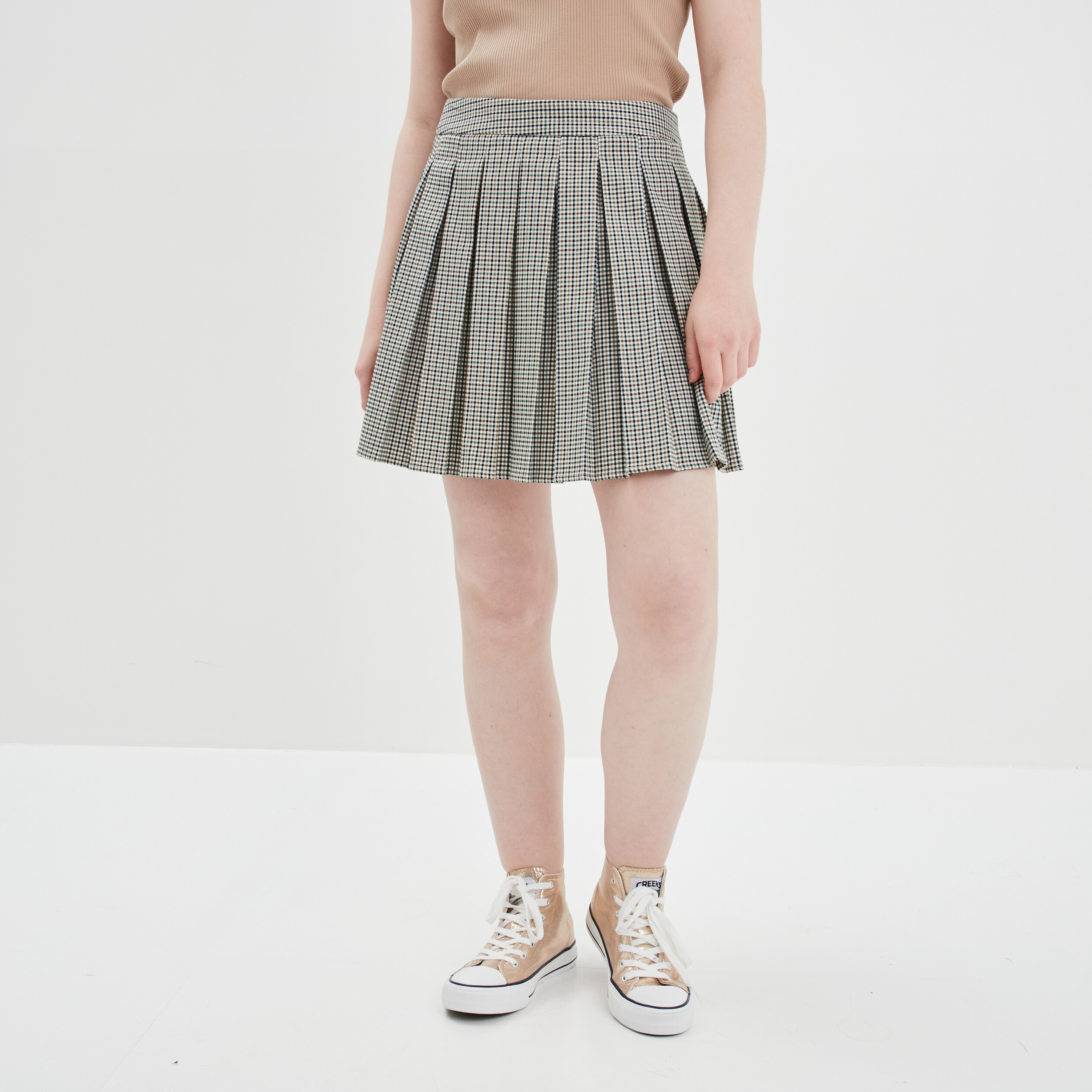 Jupe courte plissée beige femme | La Halle