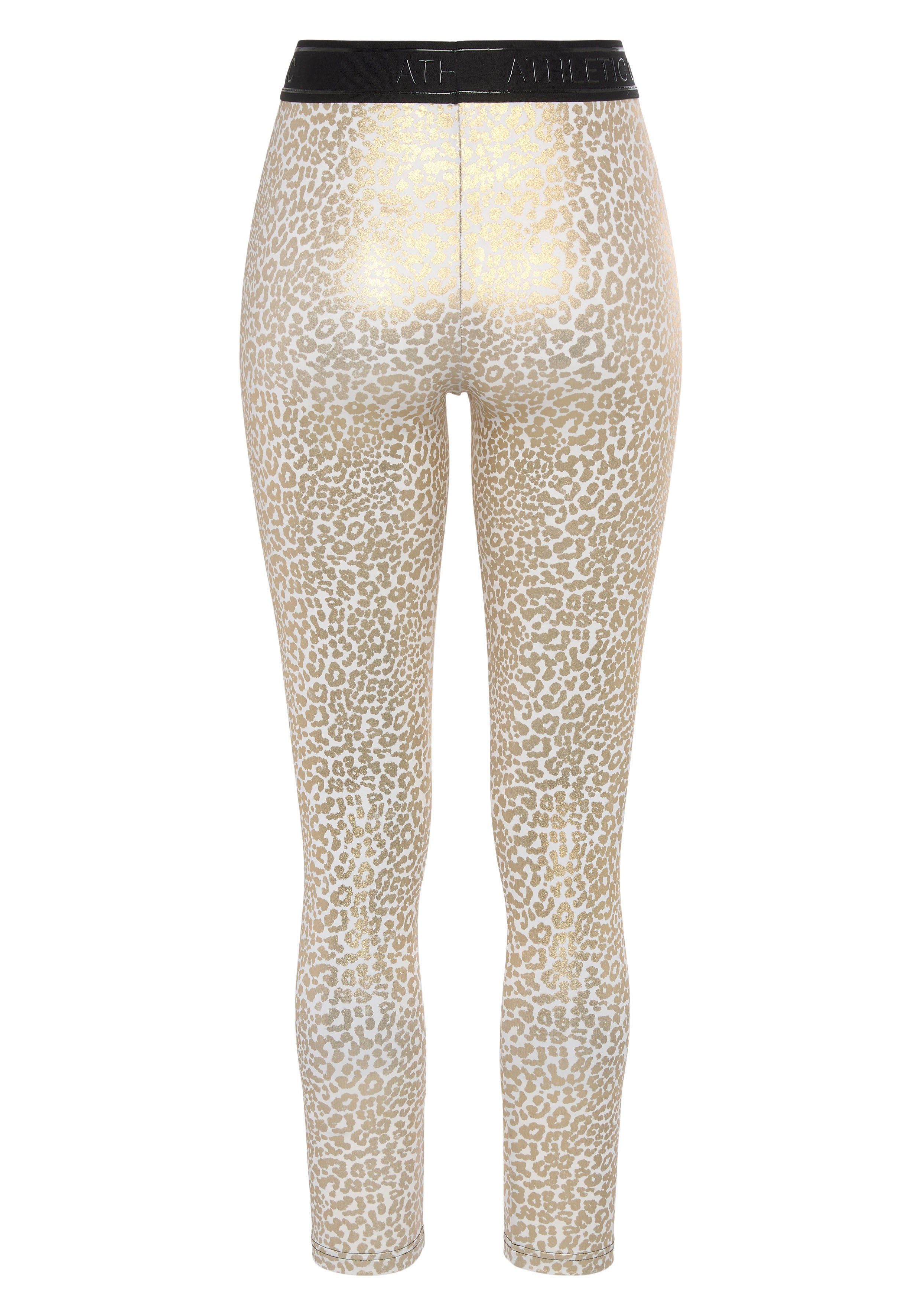 LASCANA ACTIVE Funktionsleggings -Sportleggings mit glänzendem Leomuster und 3D-Schriftzug auf dem Bund