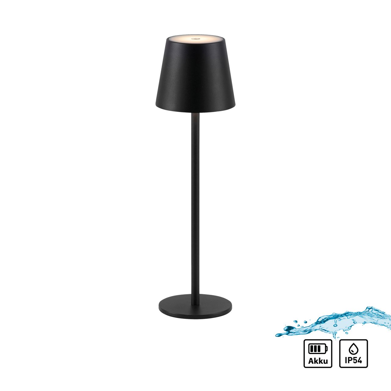 JUST LIGHT LED Tischleuchte, 1xLED-Board/3W/3000K, Akkuleuchte, IP54, Ladekabel, Schwarz