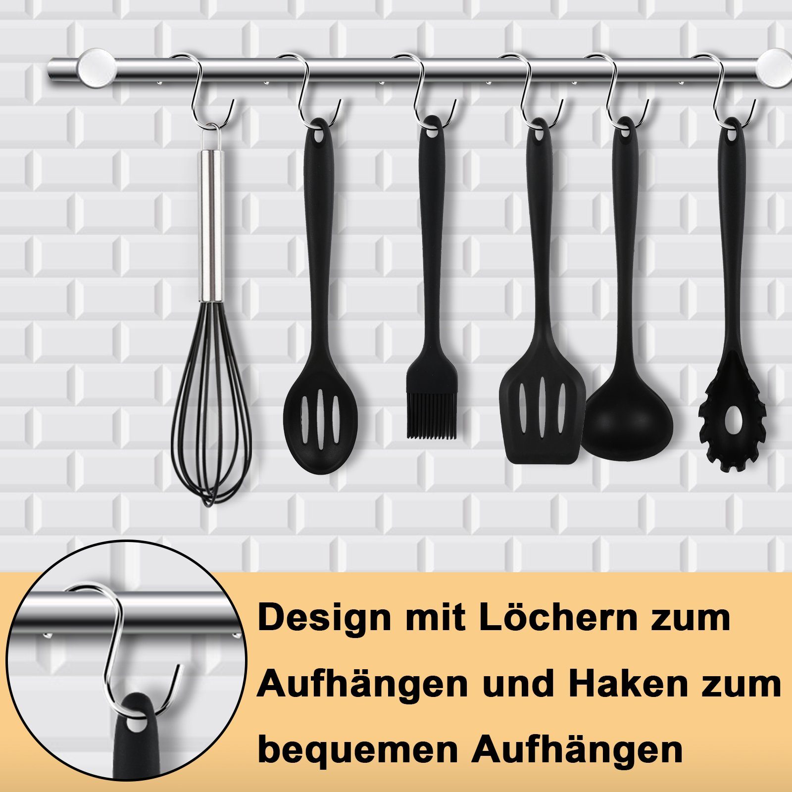 Lospitch Kochbesteck-Set 12 tlg Küchenhelfer Set, Küchenzubehör Kochgeschirr Set aus silikon (Set, 12-tlg), Mit Haken