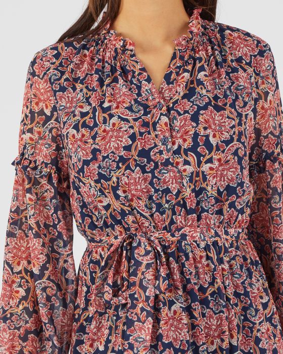 Robe longue à volants, en voile de polyester recyclé