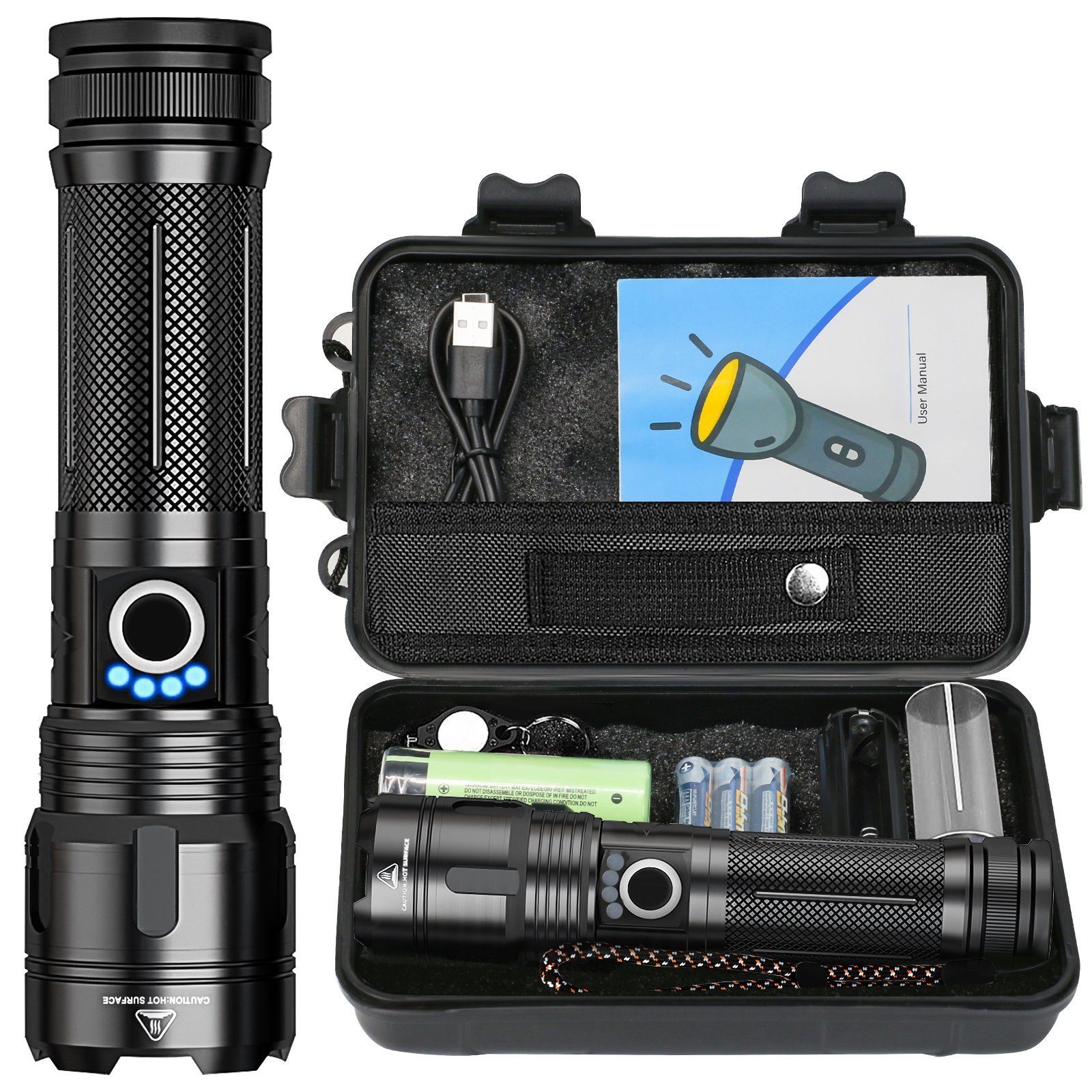 MDHAND LED Taschenlampe Lumen LED Taschenlampe Extrem Hell 5-Lichtmodi & Einstellbarer Fokus, Ideal für Camping, Angeln, Nachts gehen & Notfälle