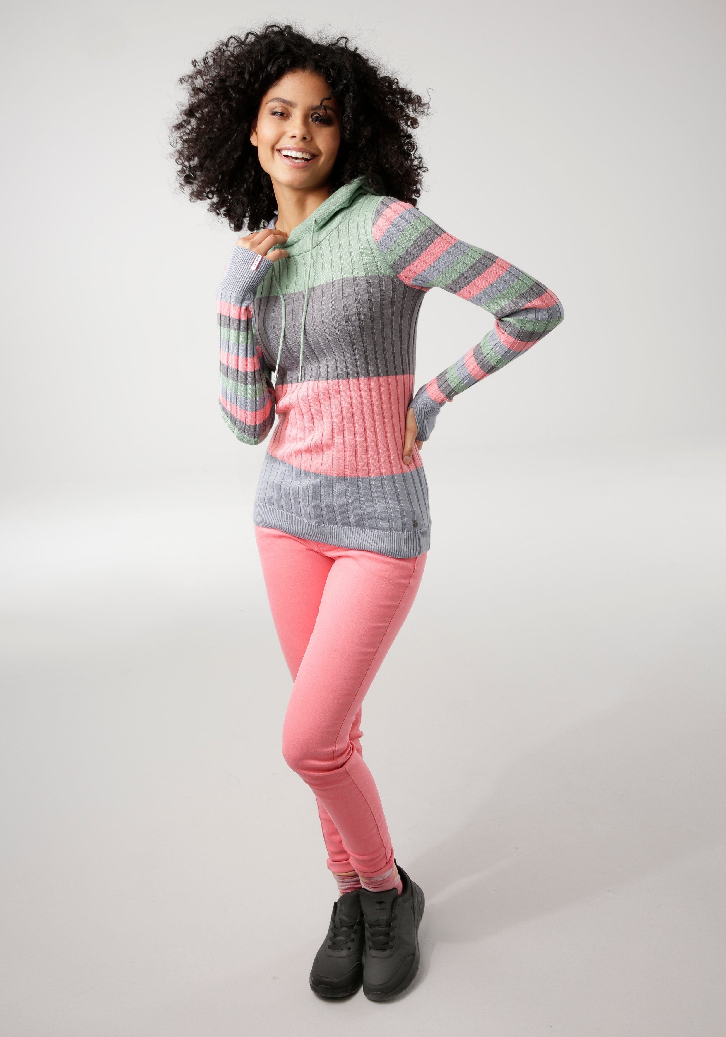 KangaROOS Kapuzenpullover mit trendigem Colorblocking in verschiedenen Streifenbreiten