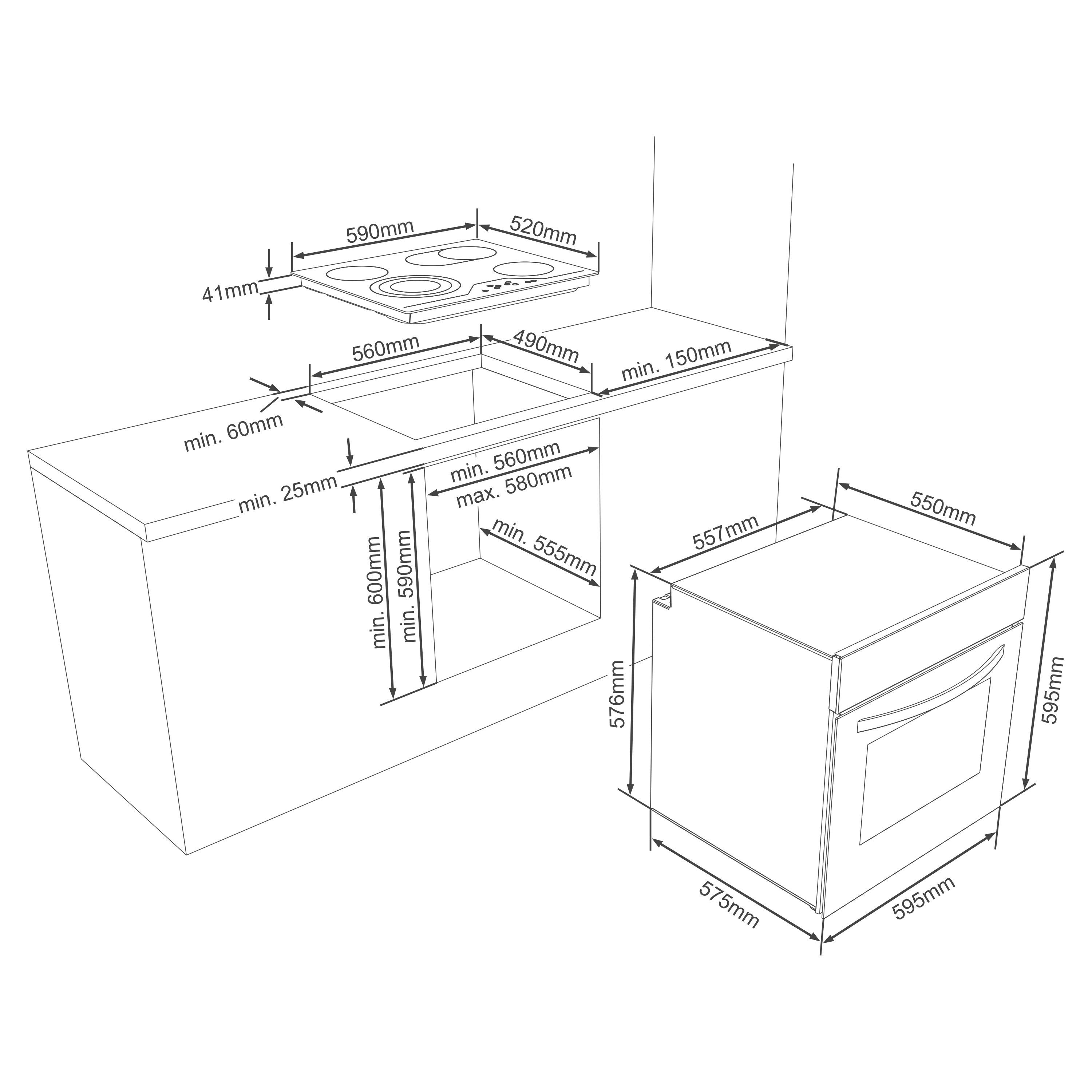 Telefunken Elektro-Herd-Set ECHS65A-B, VapClean, Einbauherdset, 65 L, Backofen & Glaskeramik-Kochfeld, Hot Air Shield
