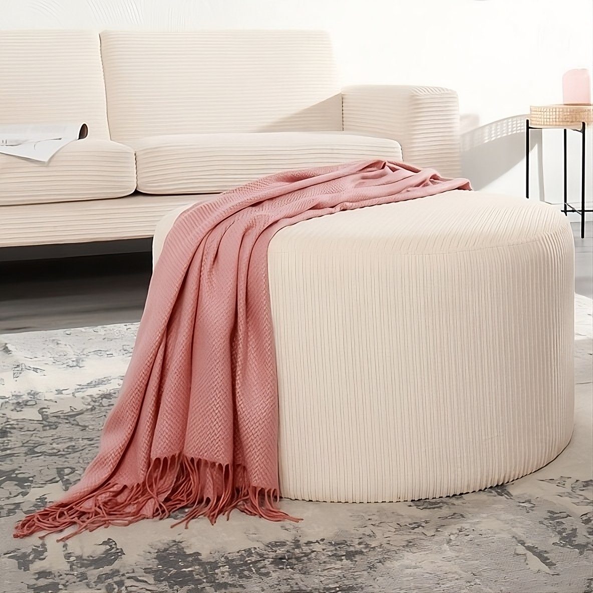boho living® Sitzkissen Cord Pouf XXL, verwendbar als Hocker, Nachttisch und Fußstütze