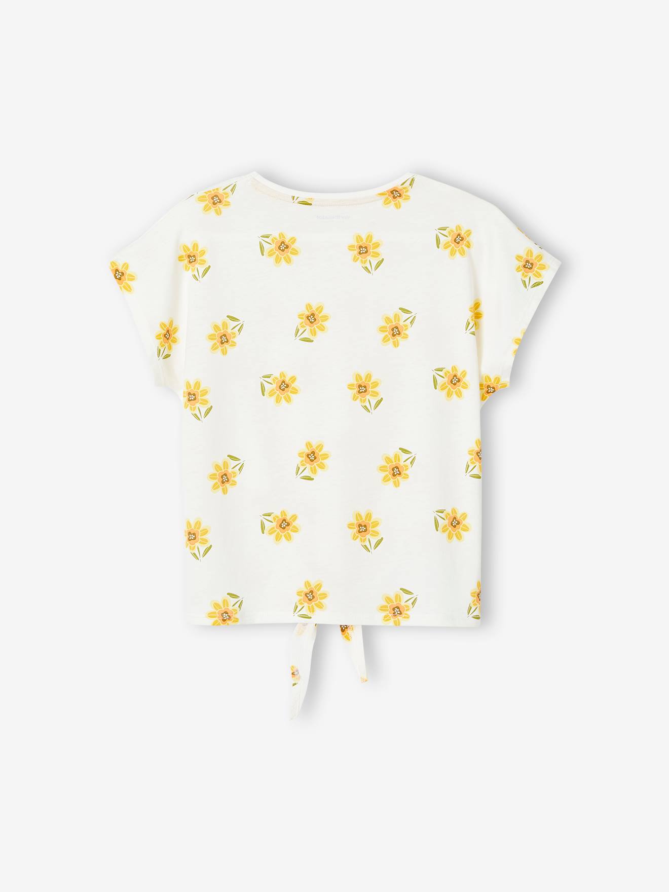 T-shirt imprimé fille avec noeud fantaisie blanc / rouge