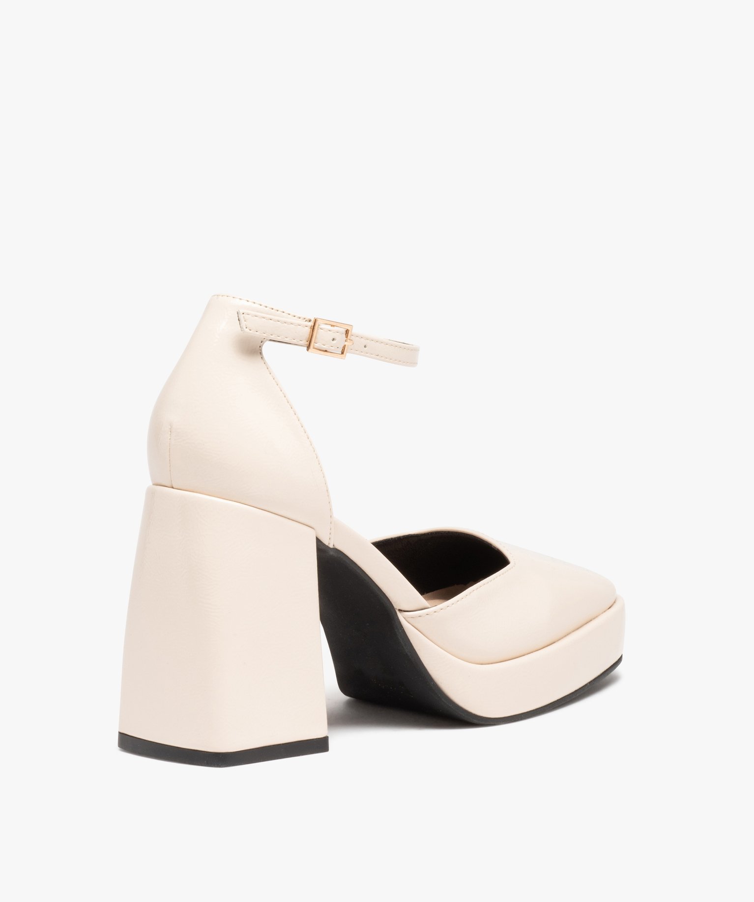 Escarpins femme vernis à bout carré et talon flare beige | GEMO