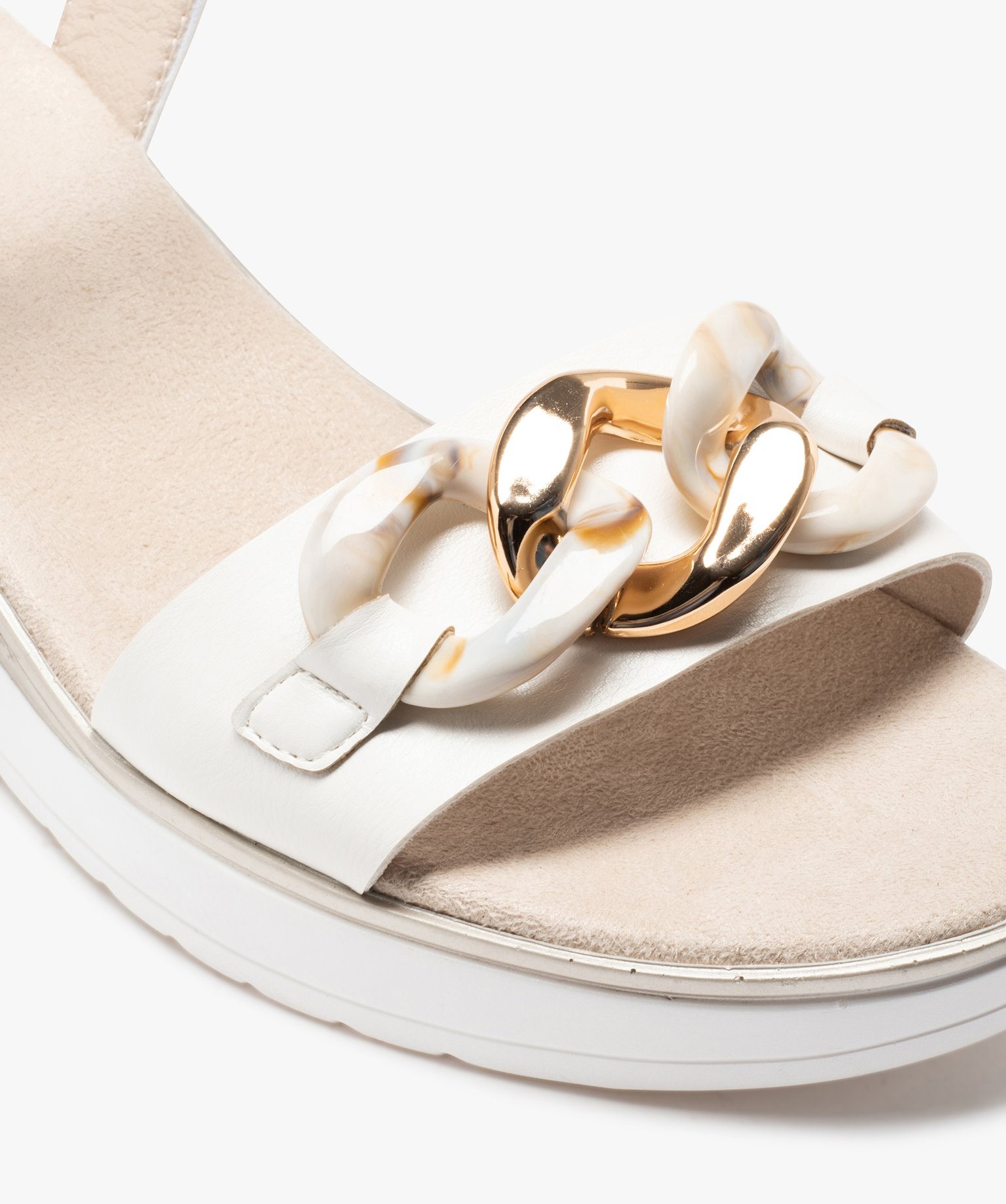 Sandales femme à talon compensé et maillons chane blanc | GEMO