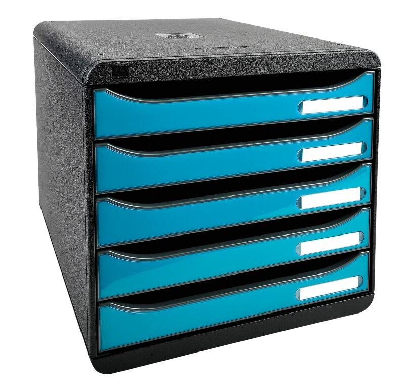 Exacompta Schubladenbox mit 5 Schubladen Big Box Plus Kunststoff Schwarz, Türkis 27,8 x 34,7 x 27,1 cm