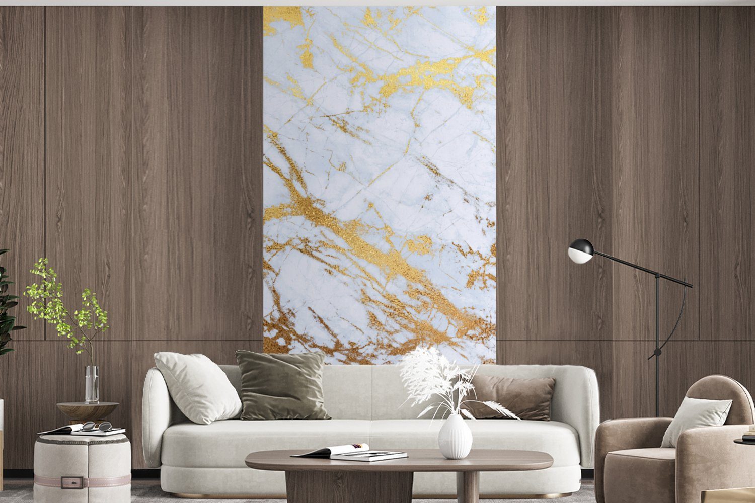 MuchoWow Fototapete Marmor - Gold - Weiß - Luxe - Marmoroptik - Glitzer, Matt, bedruckt, (2 St), Vliestapete für Wohnzimmer Schlafzimmer Küche, Fototapete