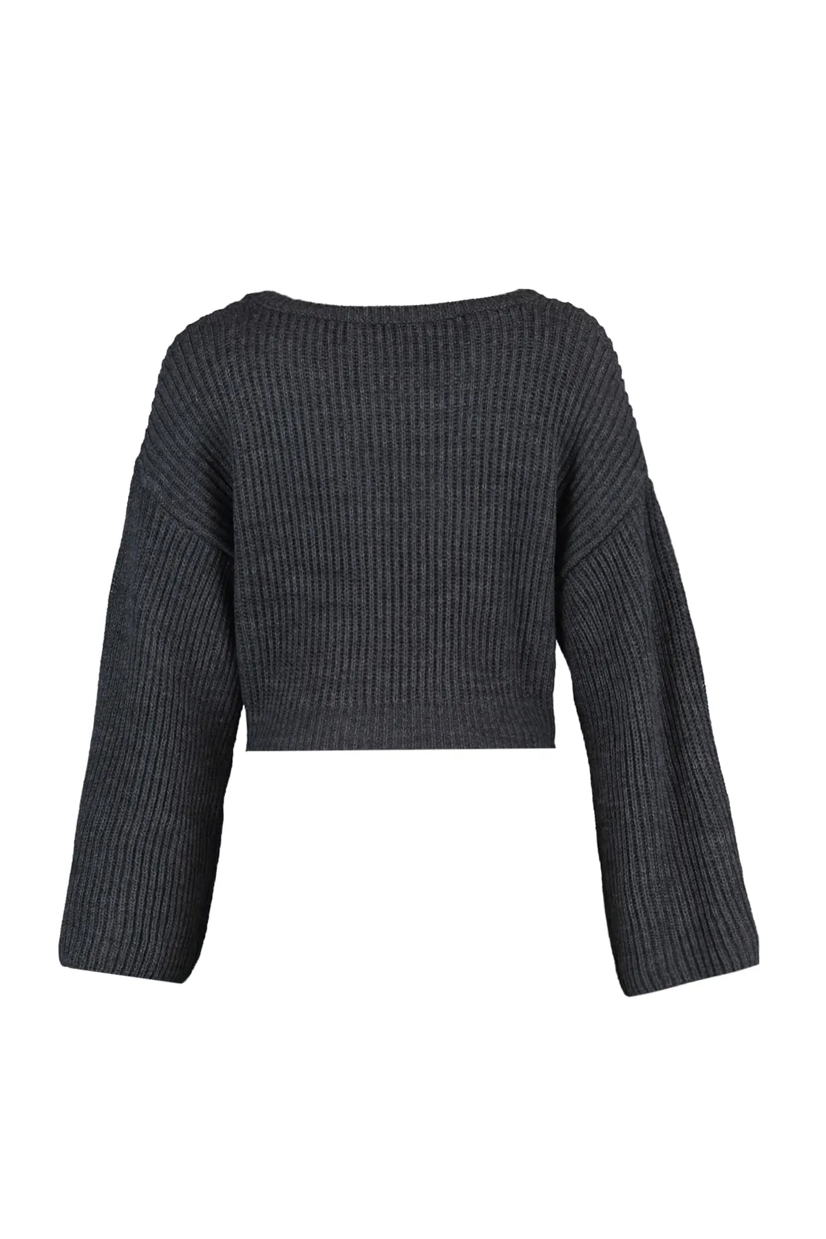Trendyol Collection  Anthrazitfarbener, kurz geschnittener Strickpullover mit spanischen Ärmeln TWOAW20KZ0743