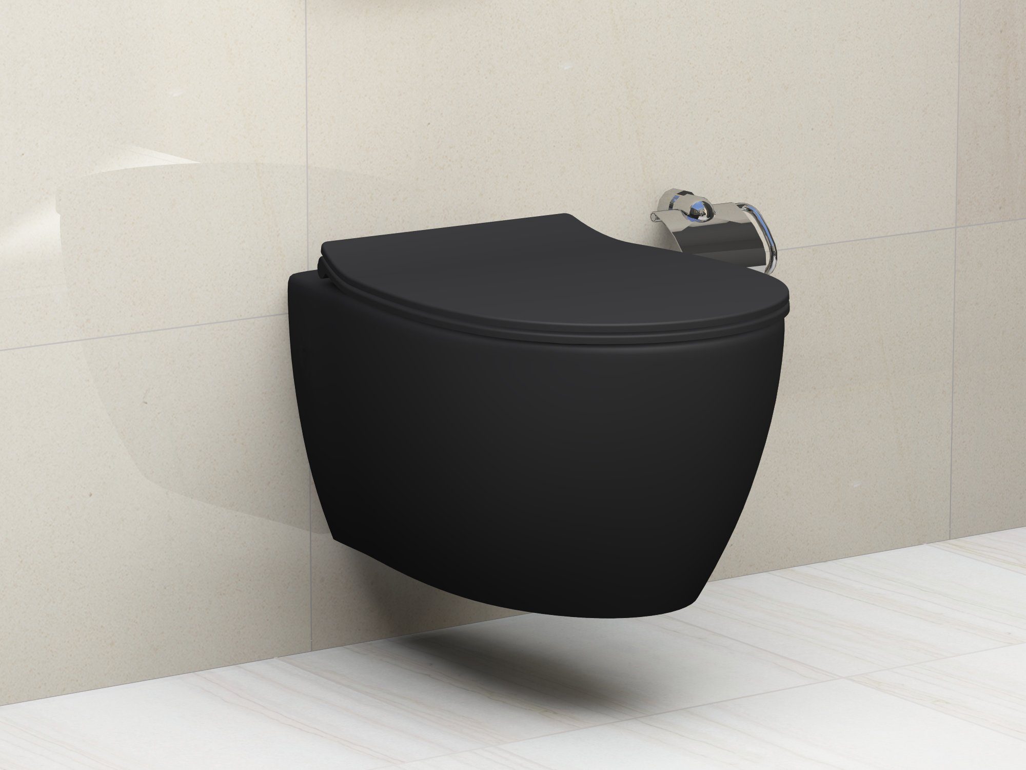Aqua Bagno Tiefspül-WC spülrandlose Toilette Hänge WC schwarz matt inkl., Wandmontage, WC mit Rand, m. Absenkautomatik