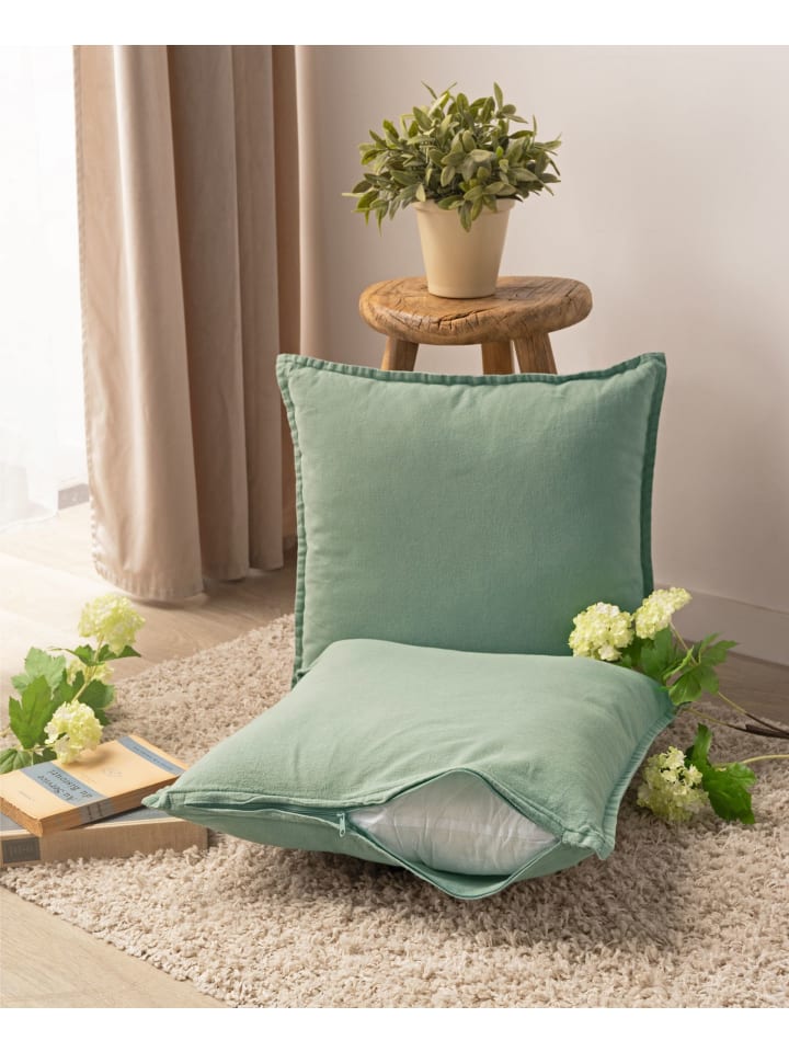 JACK 2er Set Kissenhülle 45x45cm Baumwolle Einfarbig in Jade Grün günstig kaufen 45x45 cm